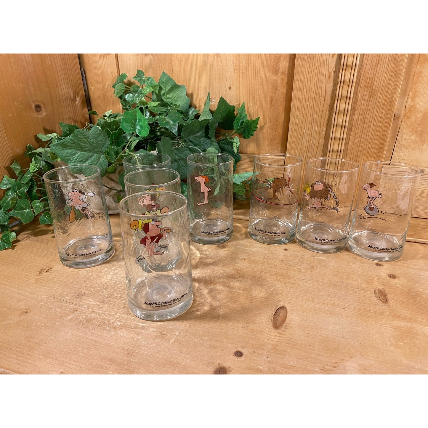 Vintage Arby's BC Ice Age Collector Series Glasses - Set of 8 | 1981 | BC Comics Tumbler Glasses | Caveman | Retro Arby's Restaurant Glasses