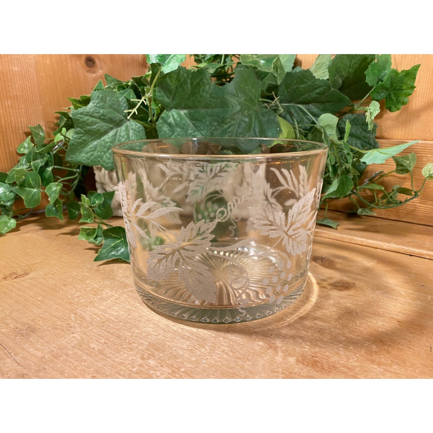 Vintage Clear Floral Glass Ice Bucket | Libbey | Etched, Frosted Glass Leaves and Gold Trim | Midcentury Modern Barware | Glass Wine Chiller