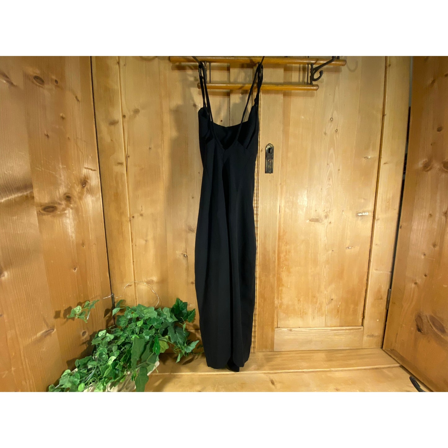 Vintage Strappy Black Cocktail Dress | Jahnia Contemporary Soiree | Womens 12 | Retro Little Black Dress | Prom | Slinky Black Fitted Dress