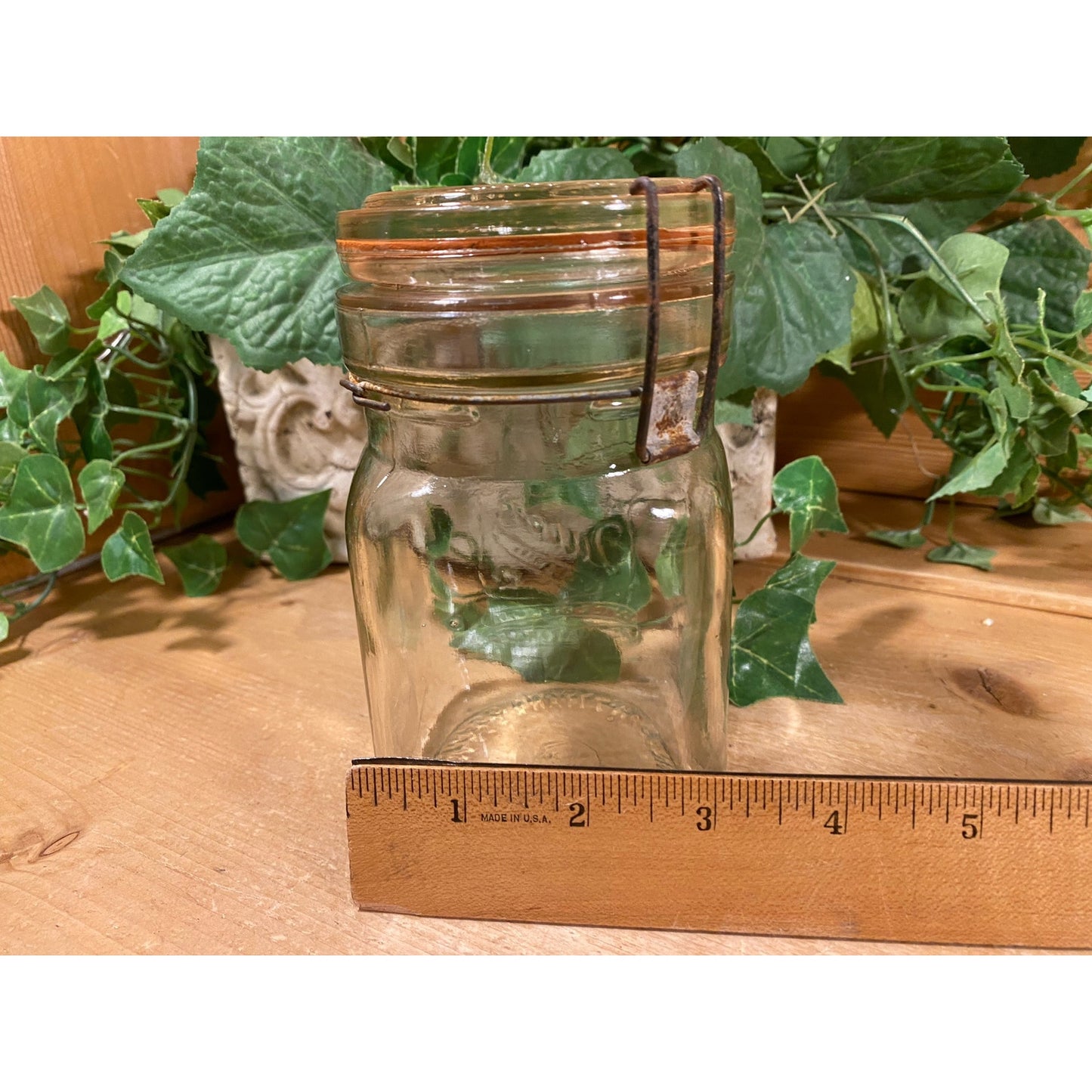 Antique Wide Mouth Square Queen Canning Jar with Kant Krack Lid | Wire Bale Lid | Vintage Glass Mason Jar | Primitives | Farmhouse Decor