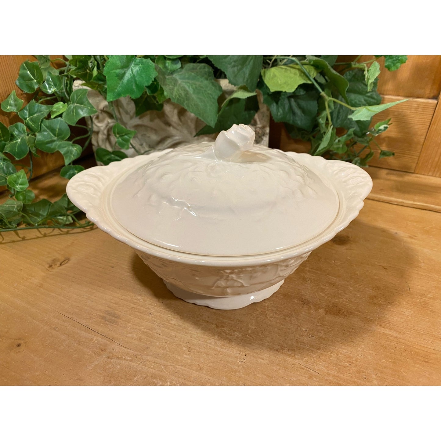 Vintage Steubenville Pottery Covered Dish | White Pottery Bowl with Roses | White Pottery Covered Bowl | Cottagecore Table Decor | Victorian