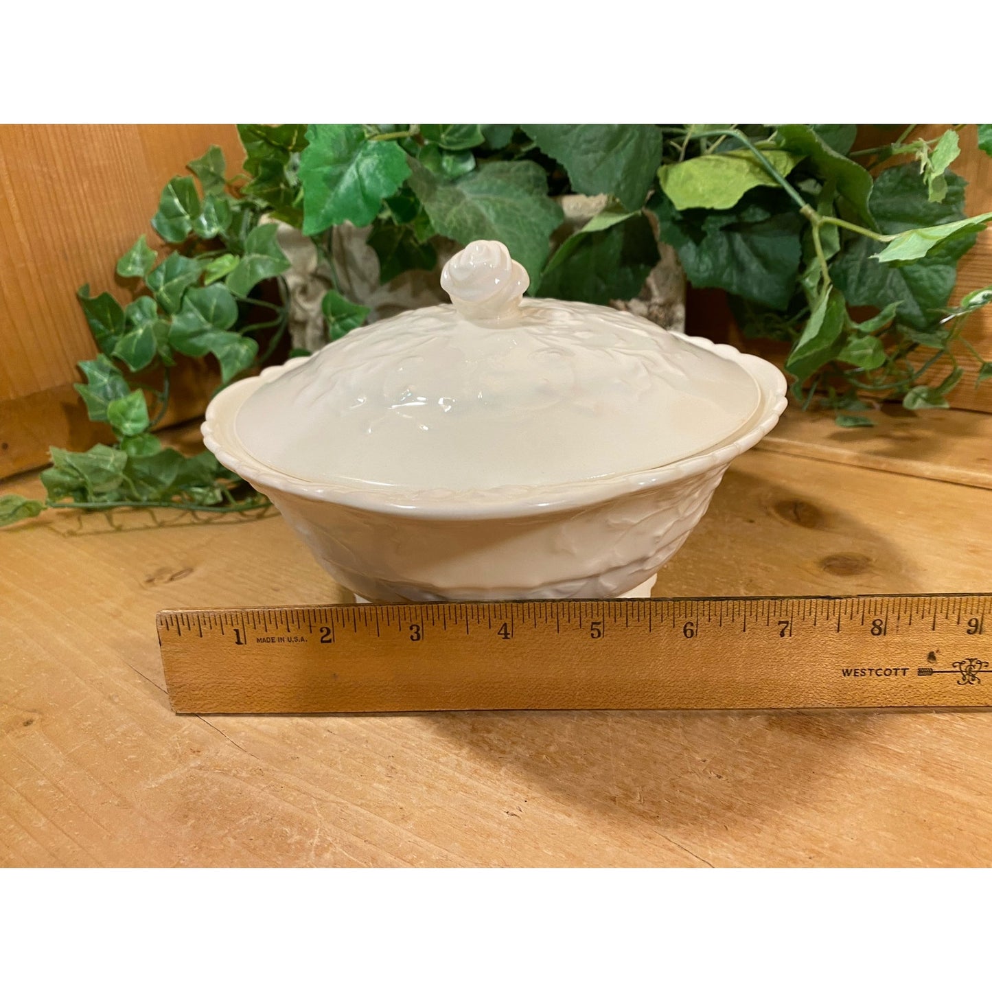 Vintage Steubenville Pottery Covered Dish | White Pottery Bowl with Roses | White Pottery Covered Bowl | Cottagecore Table Decor | Victorian