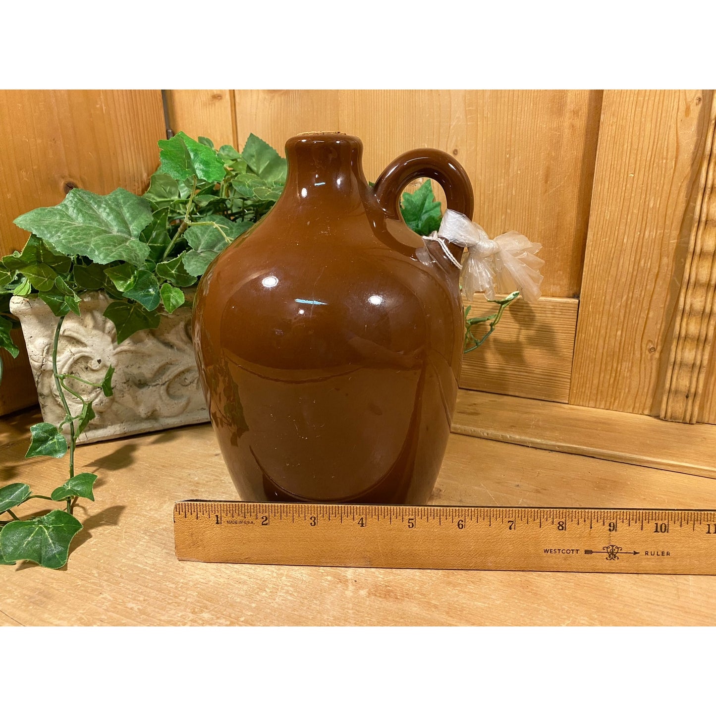 Vintage Little Brown Jug Music Box Decanter | Musical Brown Ceramic Jug Whiskey Decanter | Midcentury Modern Bar Decor | Novelty Decanter