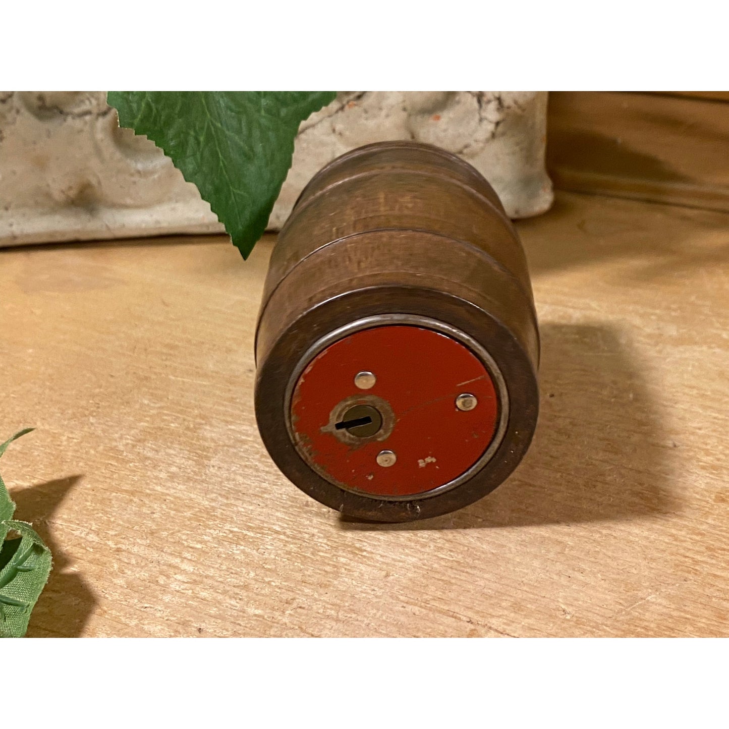 Vintage Wooden Barrel Coin Bank | "Save A Barrel of Money with An American Slicer" | Wood Barrel Coin Bank | Vintage Advertising | Farmhouse