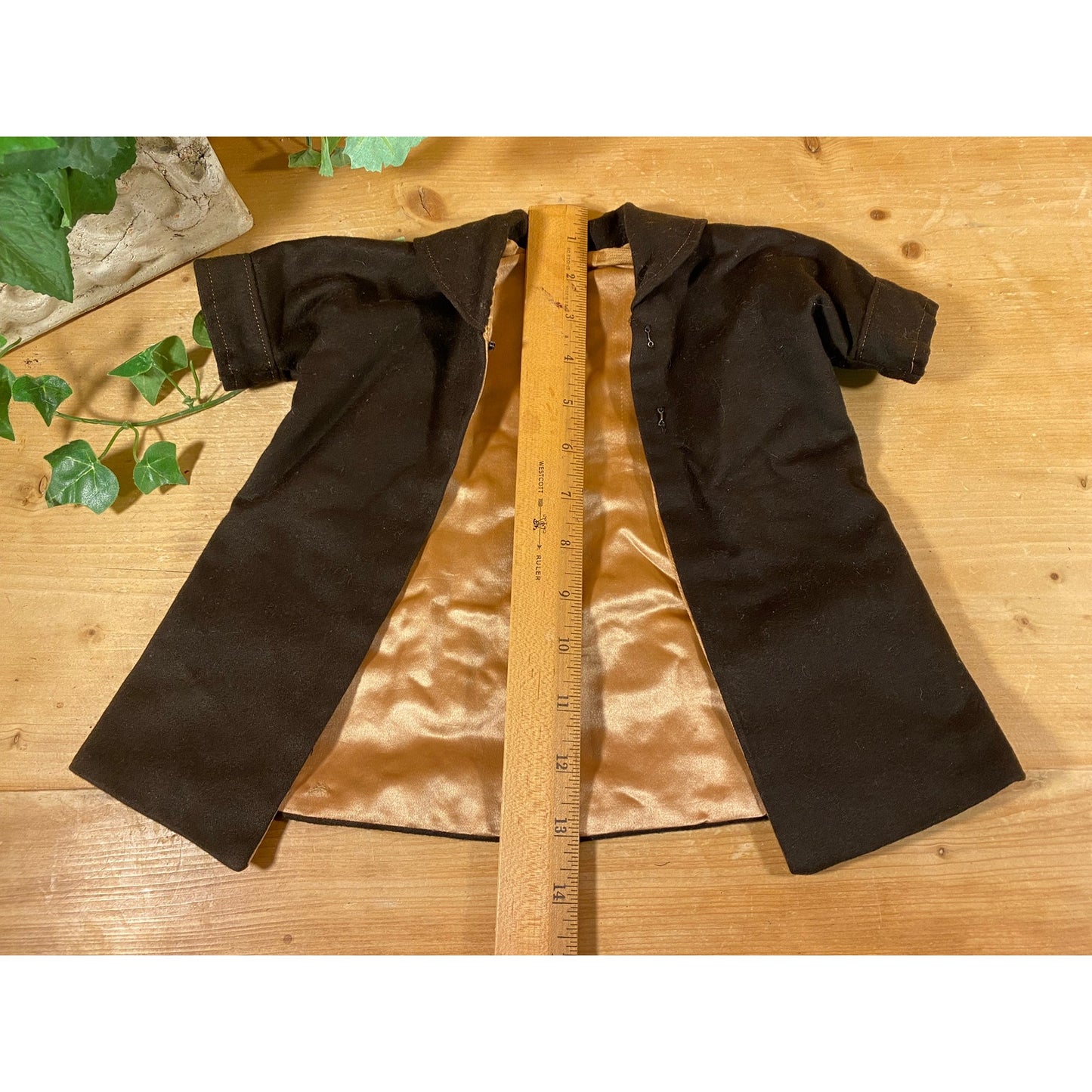 Vintage Doll Coat | Brown Doll Coat with Gold Lining | Doll Overcoat | Vintage Doll Clothes | Vintage Doll Clothing