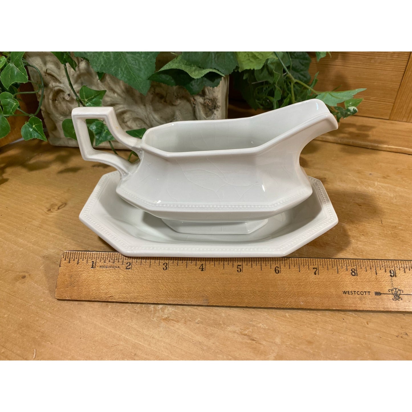 Vintage White Ironstone Gravy Boat + Plate | Johnson Bros. | Made In England | English Ironstone | Farmhouse Table Decor | Stoneware Dish
