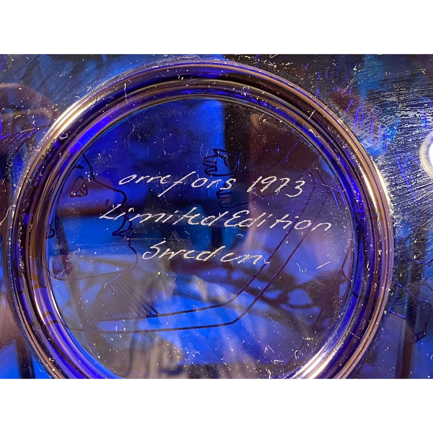 Vintage Swedish Cobalt Blue Glass Mother's Day Plate | 1973 | Orrefors | Sweden | Limited Edition | Blue and Gold | 1970s Collectible Plate