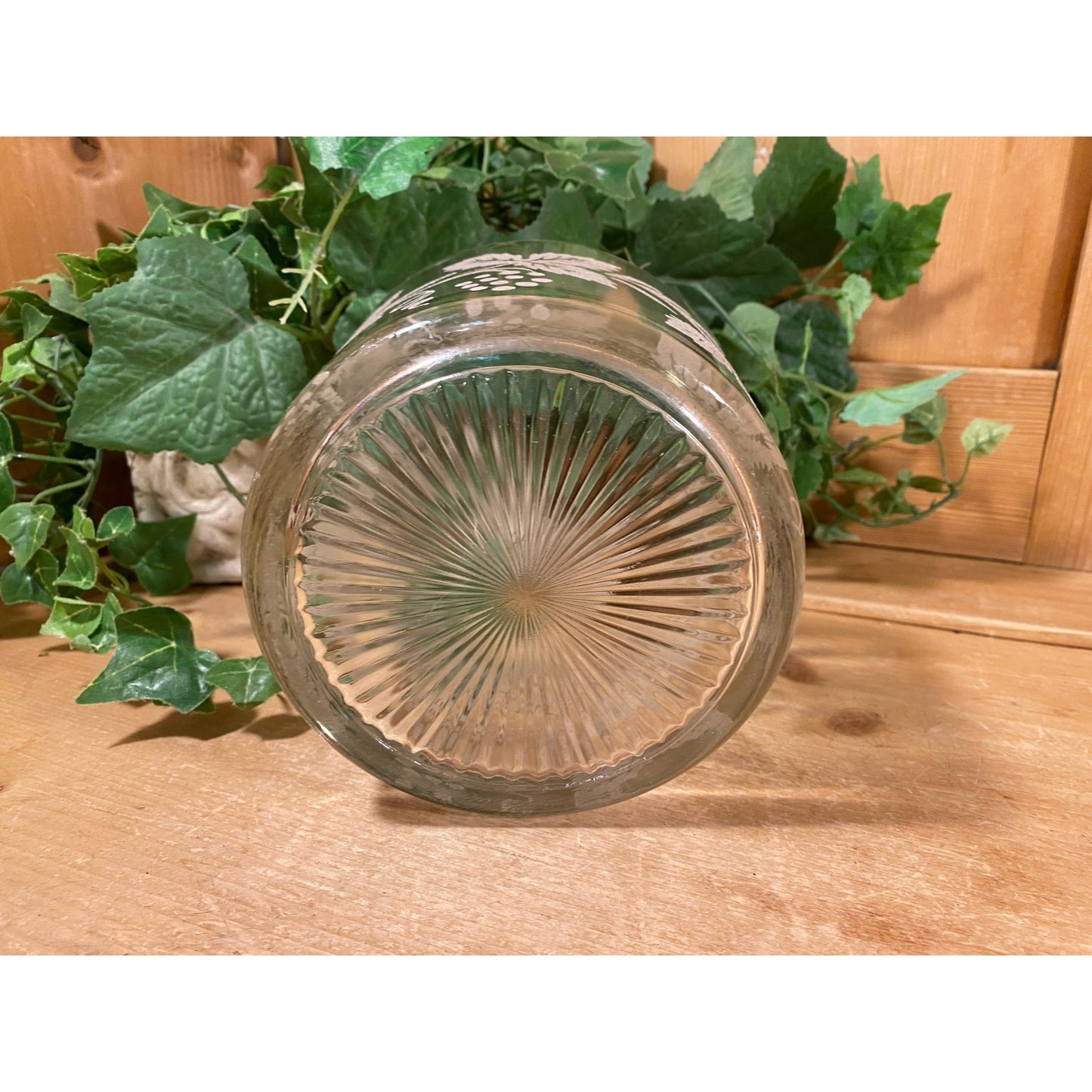 Vintage Clear Floral Glass Ice Bucket | Libbey | Etched, Frosted Glass Leaves and Gold Trim | Midcentury Modern Barware | Glass Wine Chiller