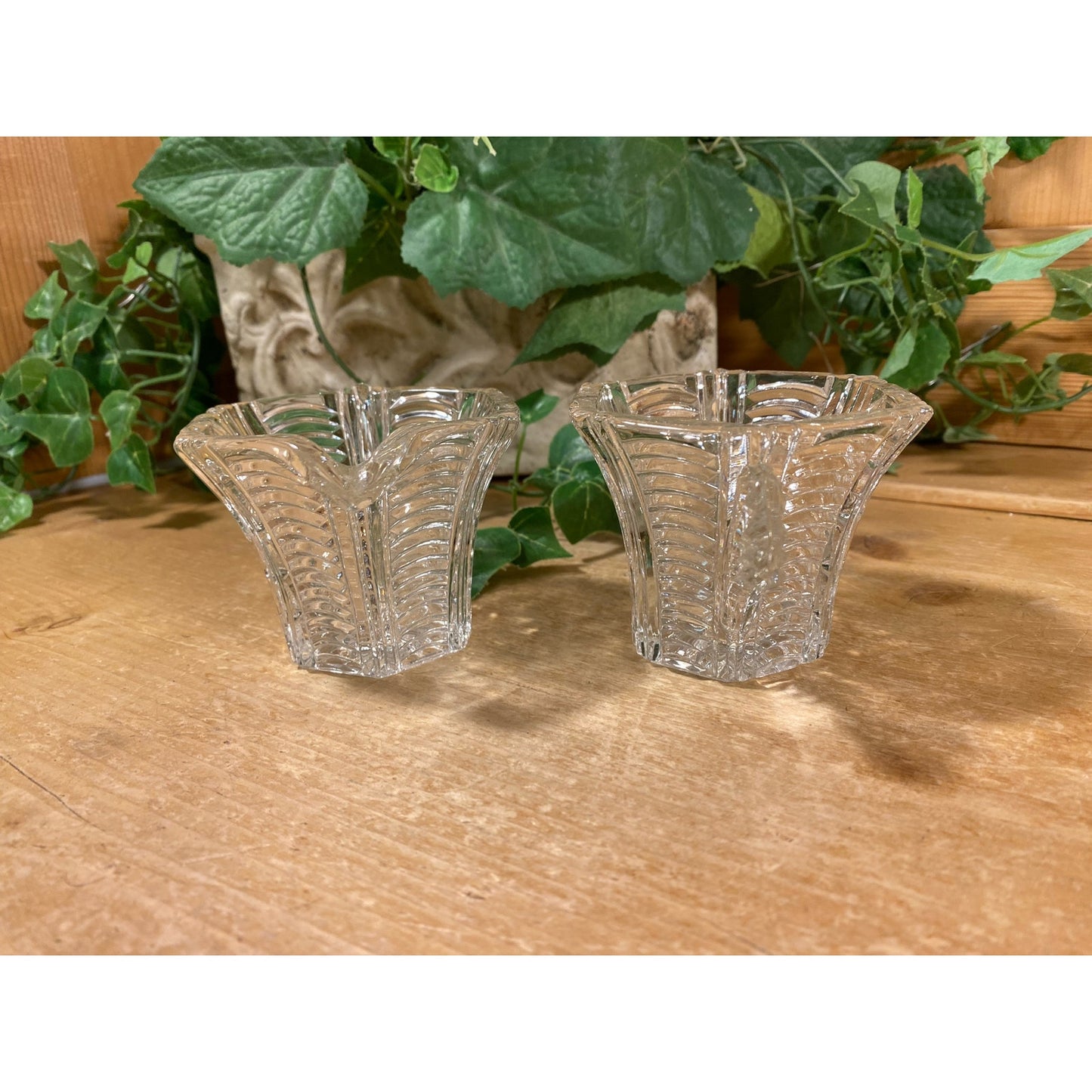 Vintage Clear Cut Glass Sugar and Creamer - Set of 2 | Fan Handle and Starburst Base | Victorian | Clear Glass Sugar Bowl + Cream Pitcher