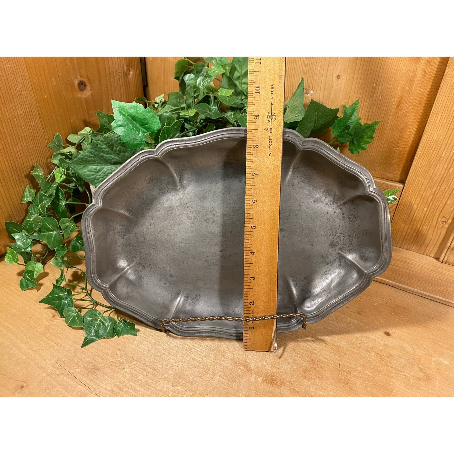 Vintage Oval Pewter Serving Tray | Fancy Metal Serving Platter | Metal Butler Tray | Academia Table Decor | Cottagecore Kitchen Decor