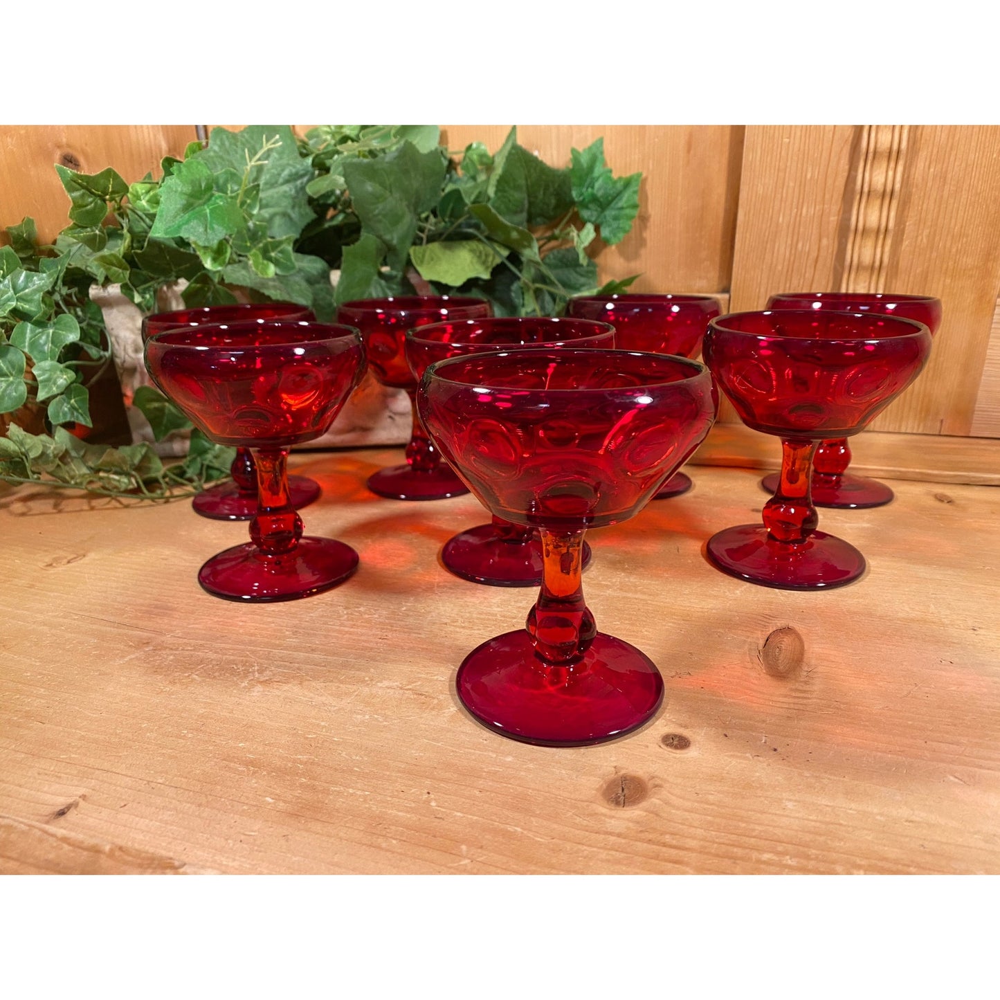 Vintage Ruby Red Champagne Glasses - Set of 8 | Popeye & Olive | Ruby Red Wine, Sherbet, Sorbet Glasses | Cottagecore Table Decor | MCM