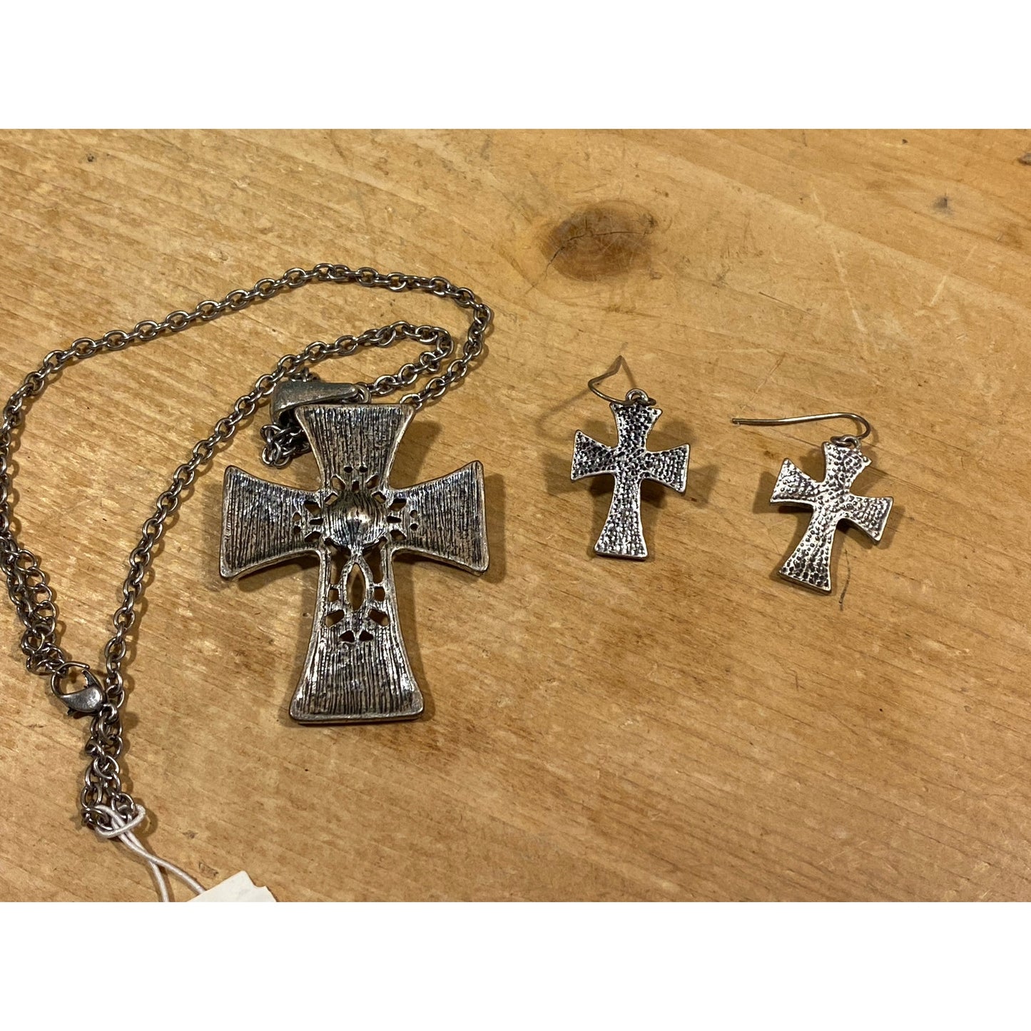 Vintage Gothic Cross Necklace and Earrings | Jokara | Metal Cross Necklace On Chain + Dangle Cross Pierced Earrings | Womens Fashion Jewelry