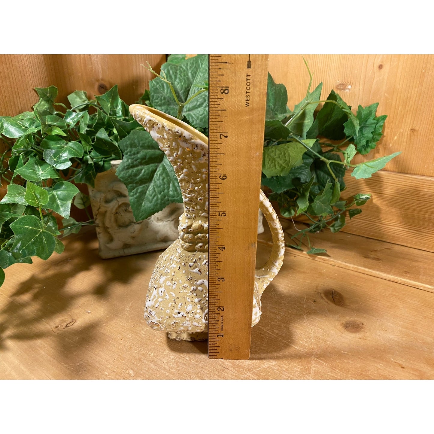 Vintage Cream Splatter Pottery Pitcher | Savoy Art Pottery | Slender Water Pitcher with Squared Base | 1970s Kitchen | Midcentury Modern