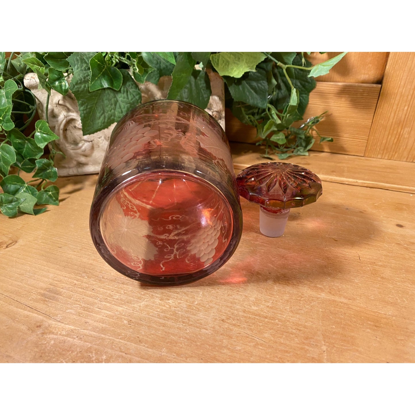Vintage Etched Glass Wine Decanter with Glasses - Set of 5 | Imperial | Etched Glass with Grapes, Grapevines | Wine Decanter Set | Victorian
