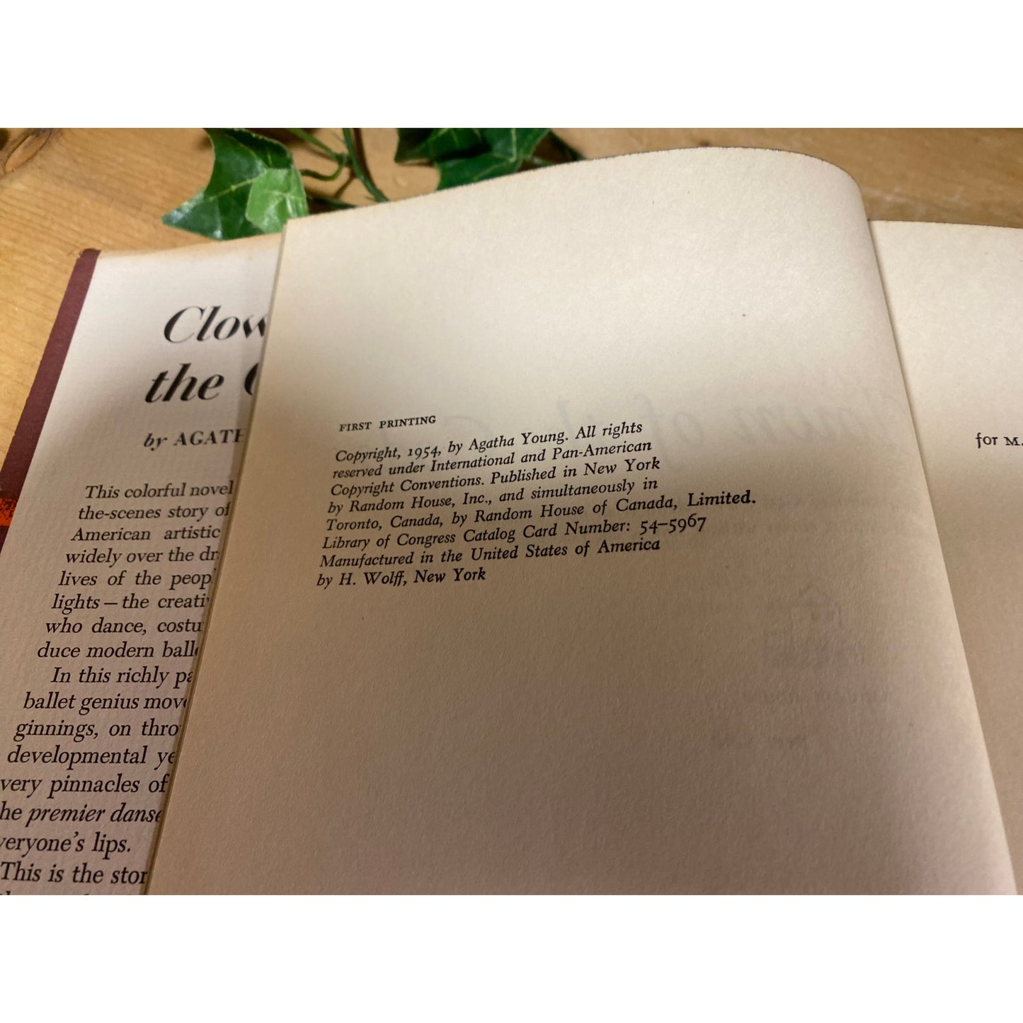 Vintage Book: Clown of the Gods | 1954 | First Edition | Agatha Young | Fiction Novel | Hardcover Book | A Novel of Ballet | First Printing