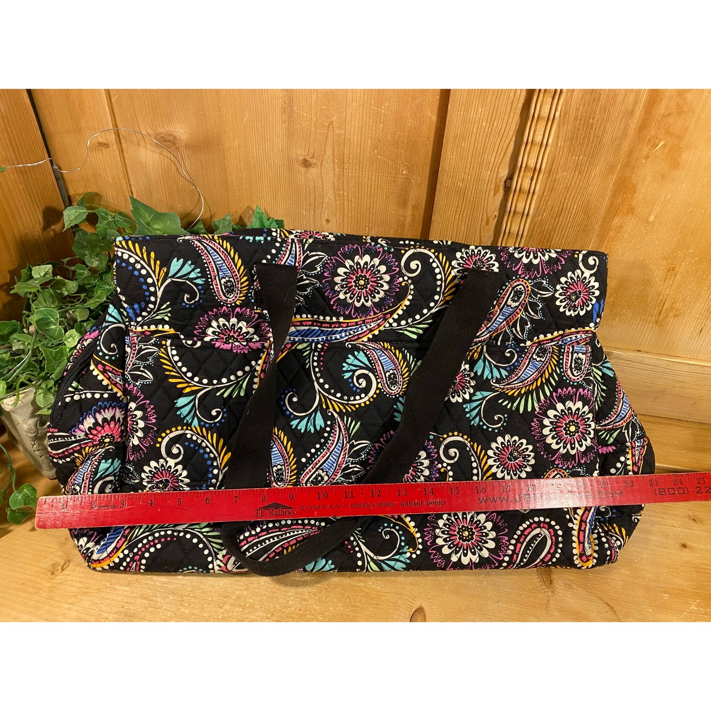 Vintage Vera Bradley Black Paisley Travel Tote | Bandana Swirl | 2009 | Retired Black Floral Tote Bag with Two Straps | Traveler Tote Bag
