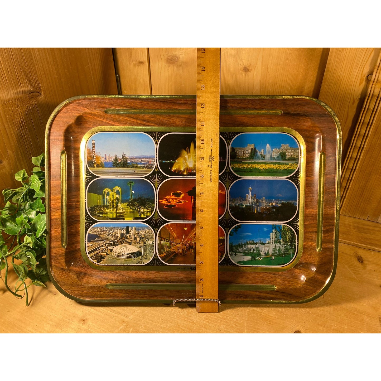 Vintage World Wonders Metal Serving Tray | EXPO | The Metal Printer's Company | Midcentury Modern Dining Tray with Photos of World Landmarks