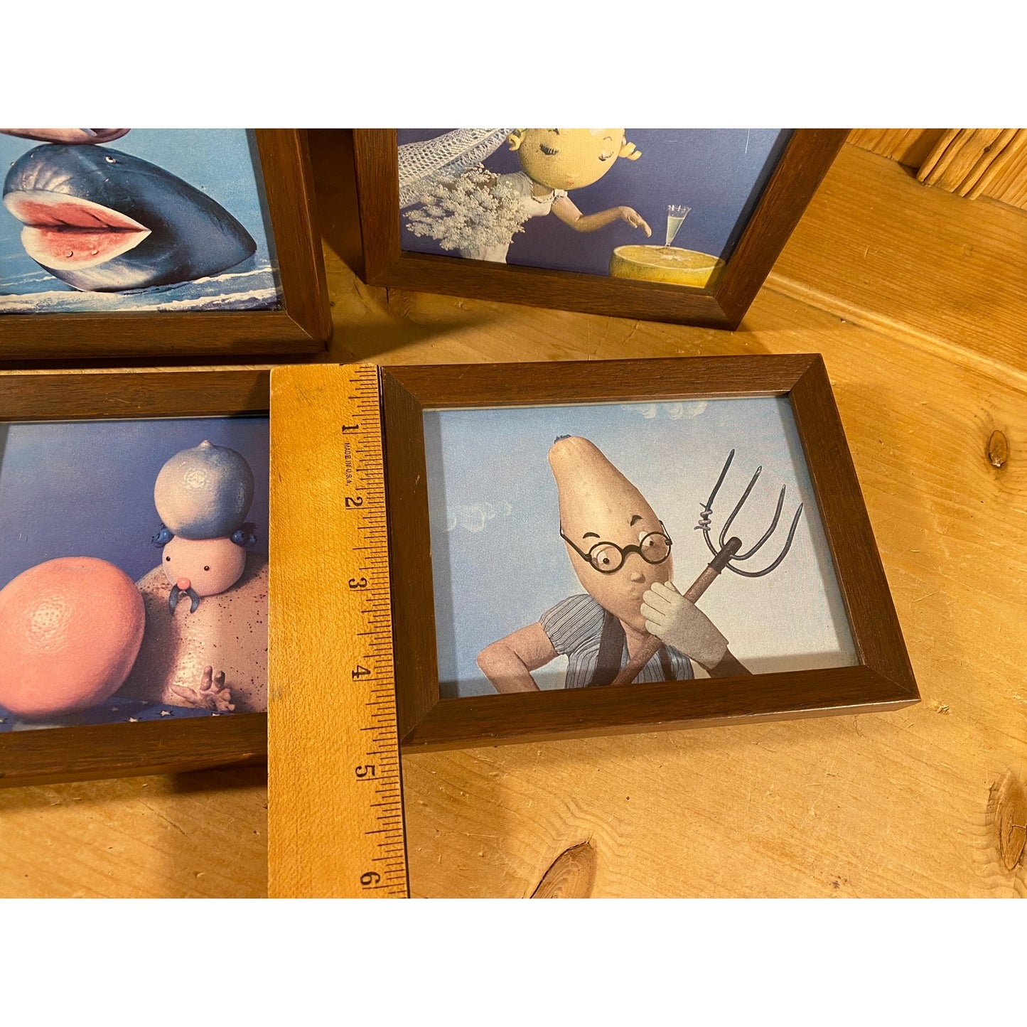 Vintage Framed Anthropomorphic Art Prints - Set of 6 | The Village Gallery | Midcentury Modern Wall Decor | MCM Decor | Retro Silly Art