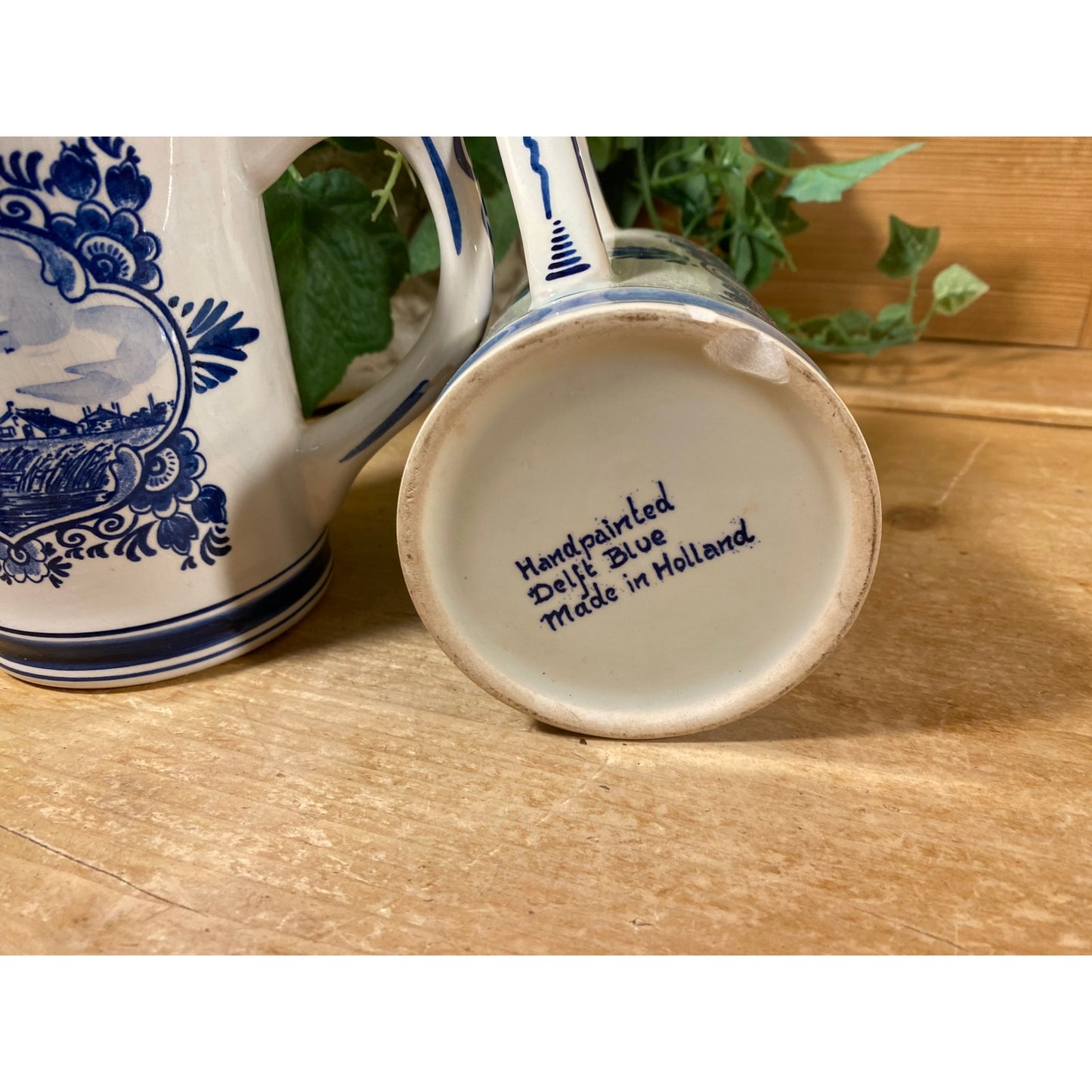 Vintage Hand-Painted Heineken Ceramic Tankards - Set of 2 | Delft Blue | Made In Holland | Dutch Beer Mugs | Collectible European Steins