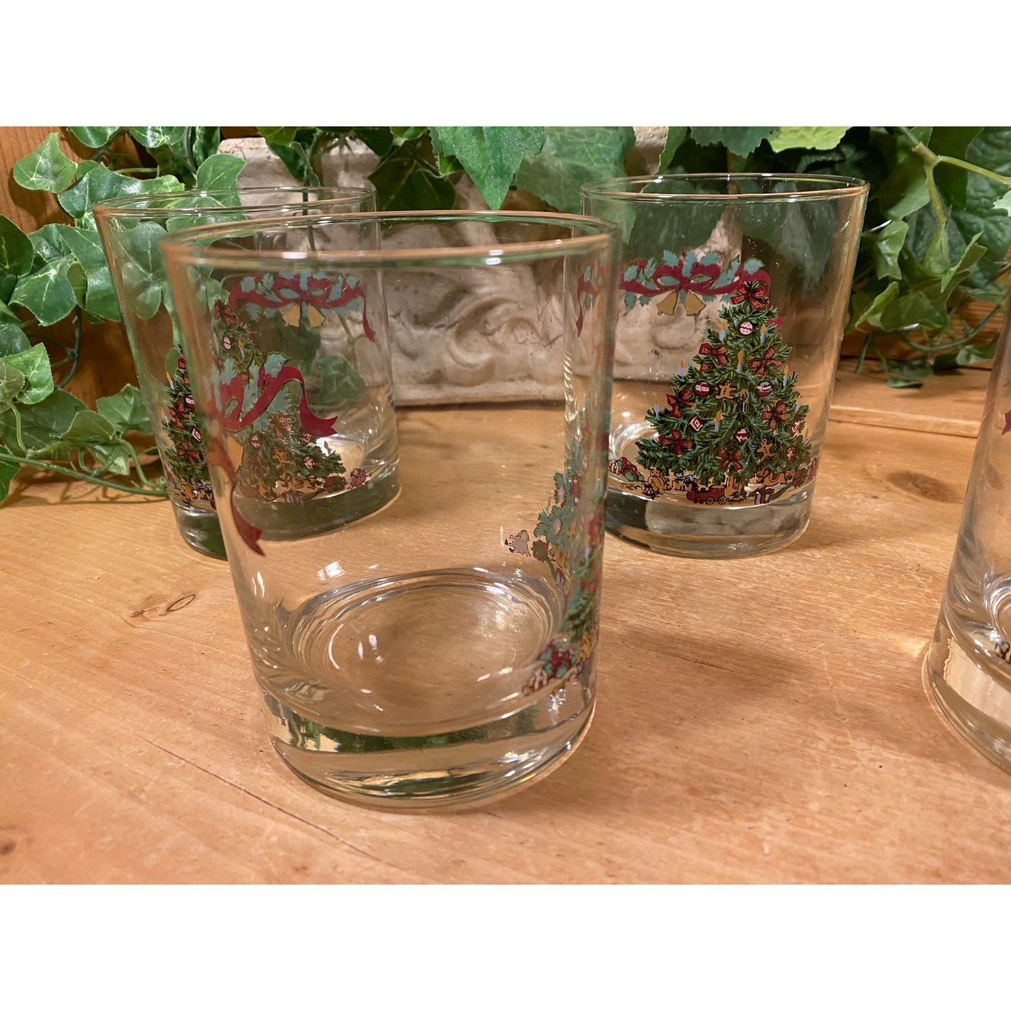Vintage Victorian Christmas Tree Double Old Fashioned Glasses - Set of 4 | Johnson Bros. | England | Christmas Barware | Cocktail Glasses
