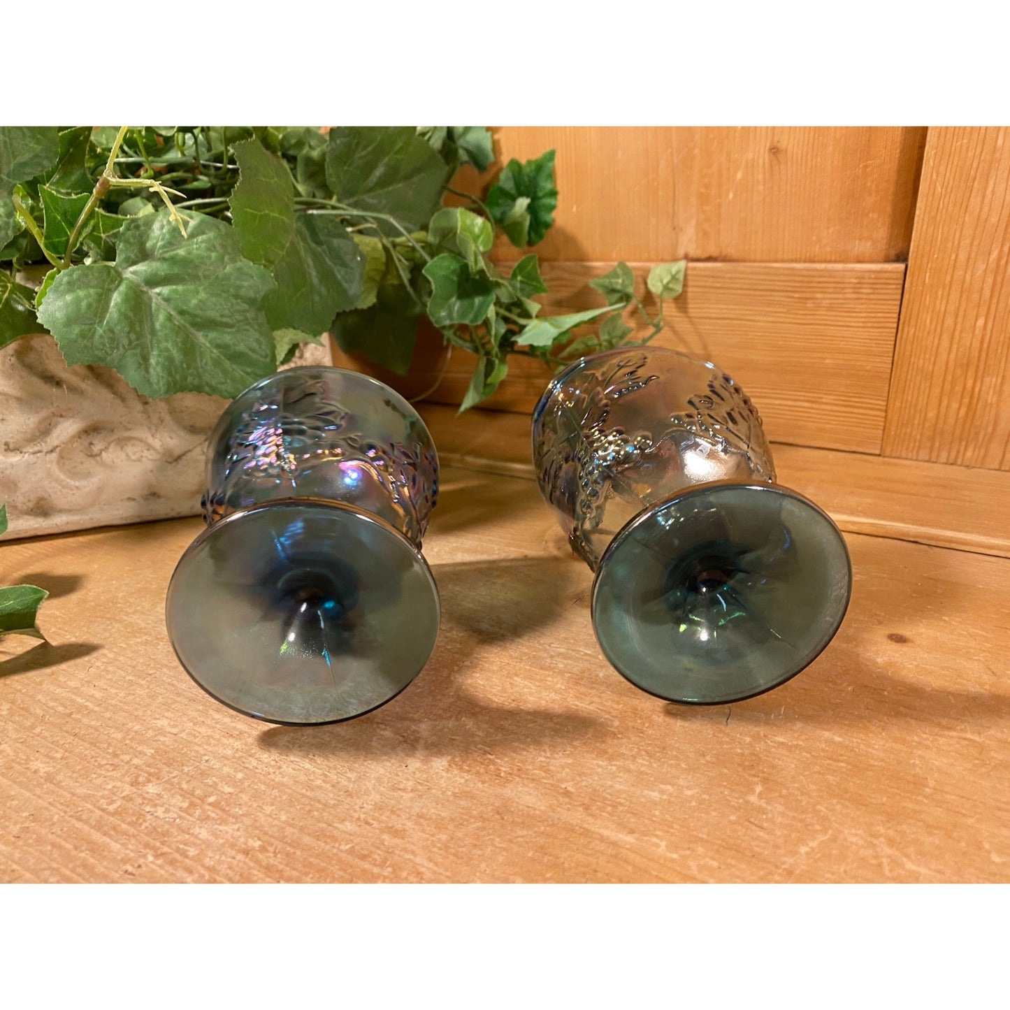 Vintage Harvest Grape Blue Carnival Glass Cream + Sugar Set | Indiana Glass | Shabby Chic | Iridescent Glass Cream Pitcher and Sugar Bowl