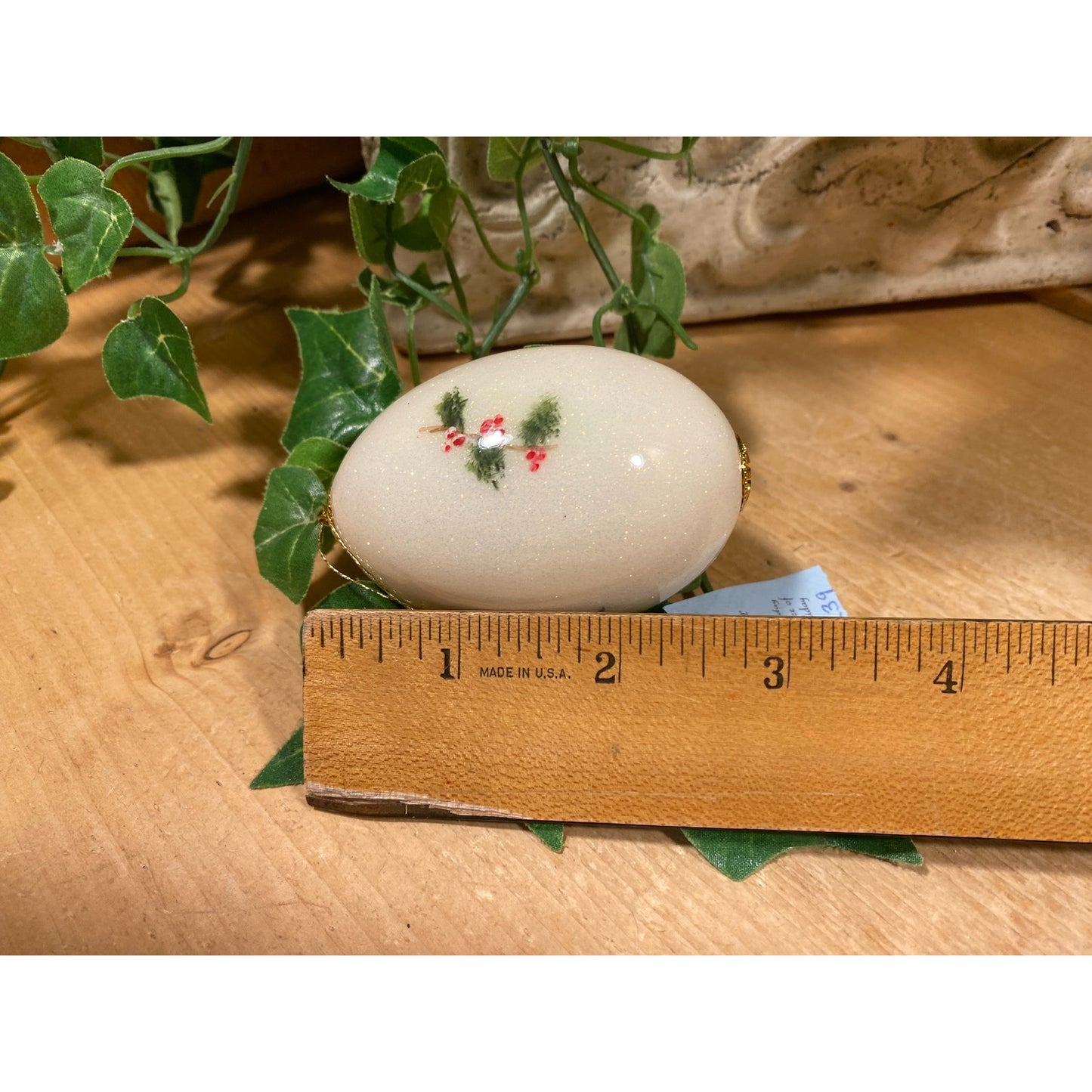 Vintage Handpainted Real Eggshell Ornament | Bluebirds + Holly Berries | Eggsquisite Egg | Blue Christmas Egg | Painted Egg Signed by Artist