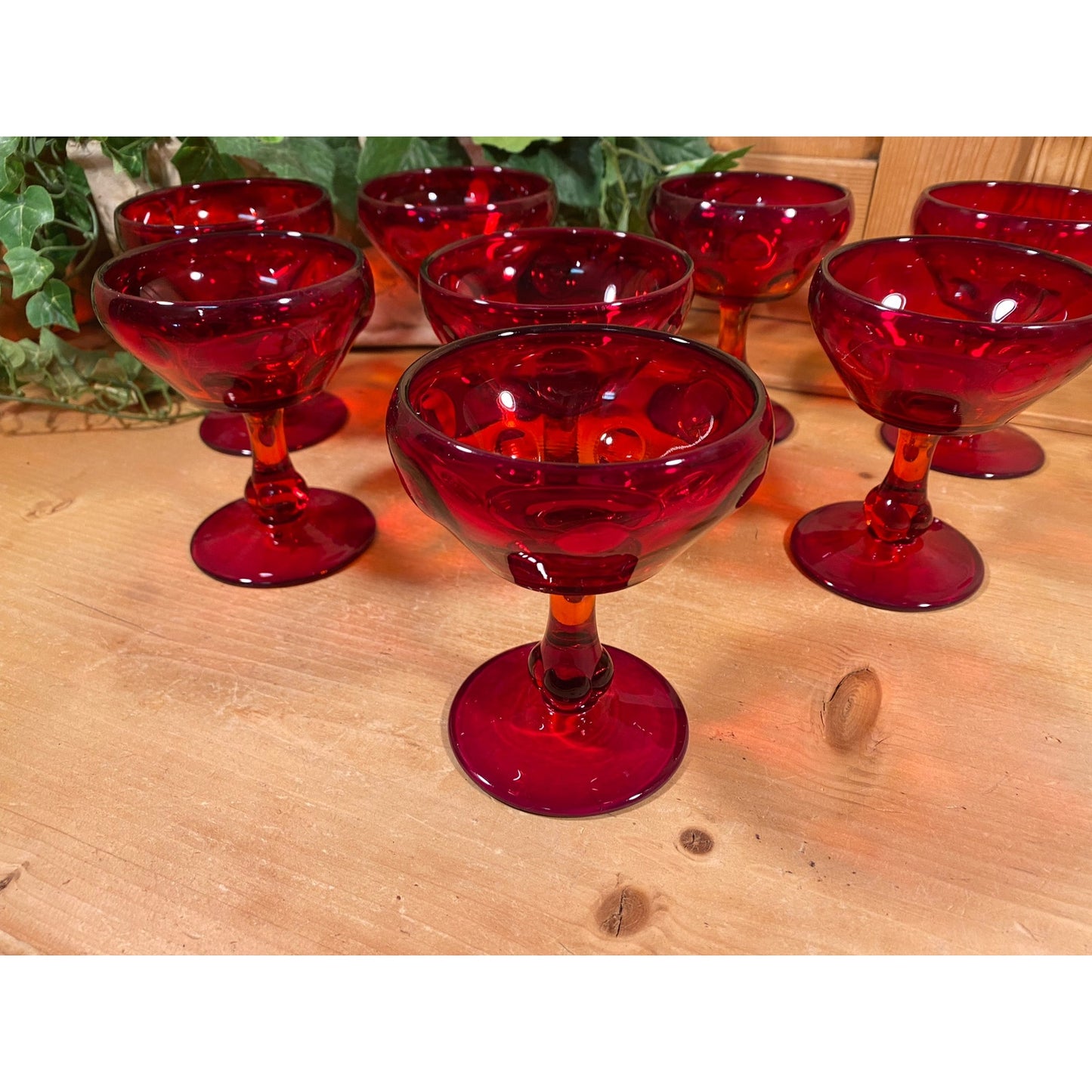 Vintage Ruby Red Champagne Glasses - Set of 8 | Popeye & Olive | Ruby Red Wine, Sherbet, Sorbet Glasses | Cottagecore Table Decor | MCM