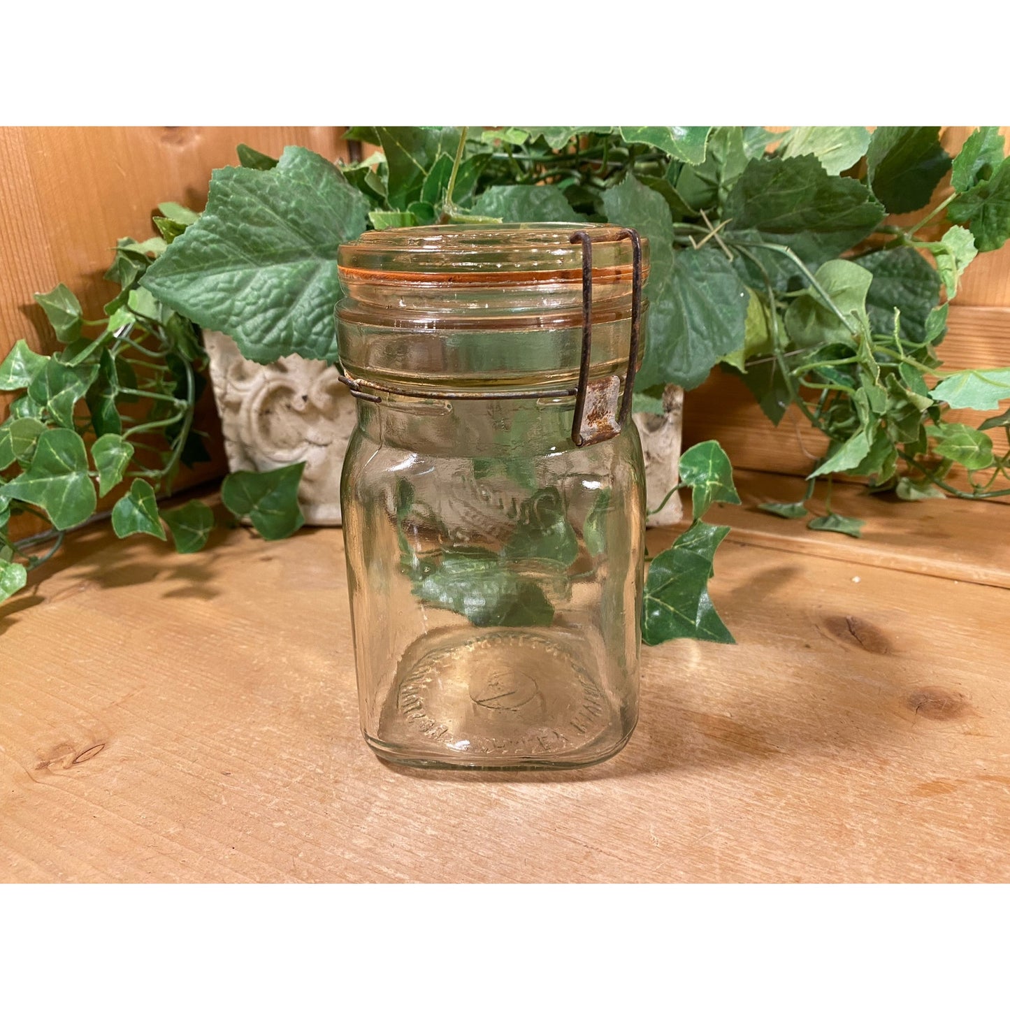 Antique Wide Mouth Square Queen Canning Jar with Kant Krack Lid | Wire Bale Lid | Vintage Glass Mason Jar | Primitives | Farmhouse Decor