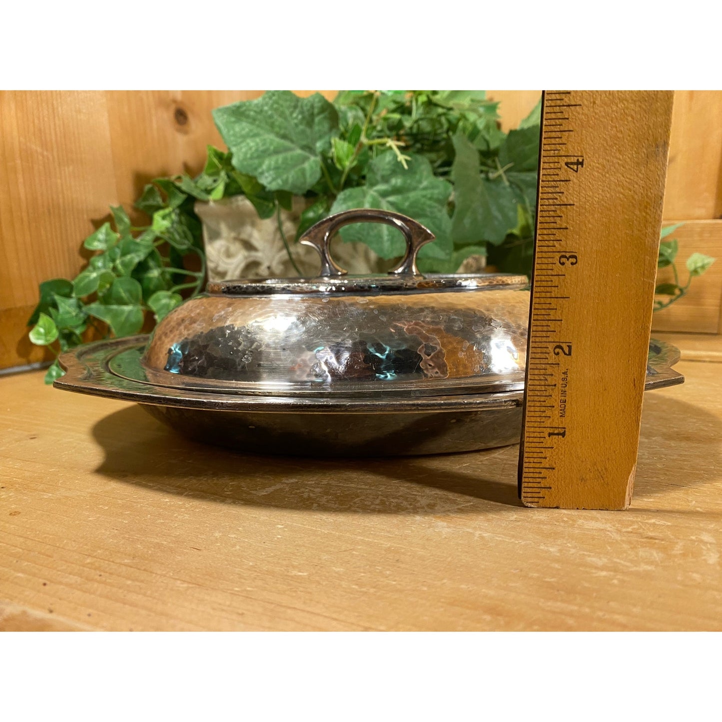 Vintage Silverplated Sheffield Reproduction Covered Platter | DSP Co. | NS 4410 | Oval Serving Platter w/ Hammered Silver Finish | Academia