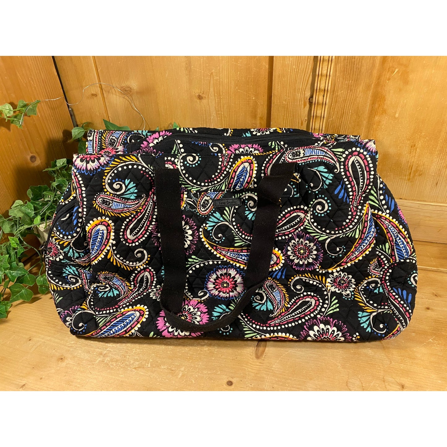 Vintage Vera Bradley Black Paisley Travel Tote | Bandana Swirl | 2009 | Retired Black Floral Tote Bag with Two Straps | Traveler Tote Bag