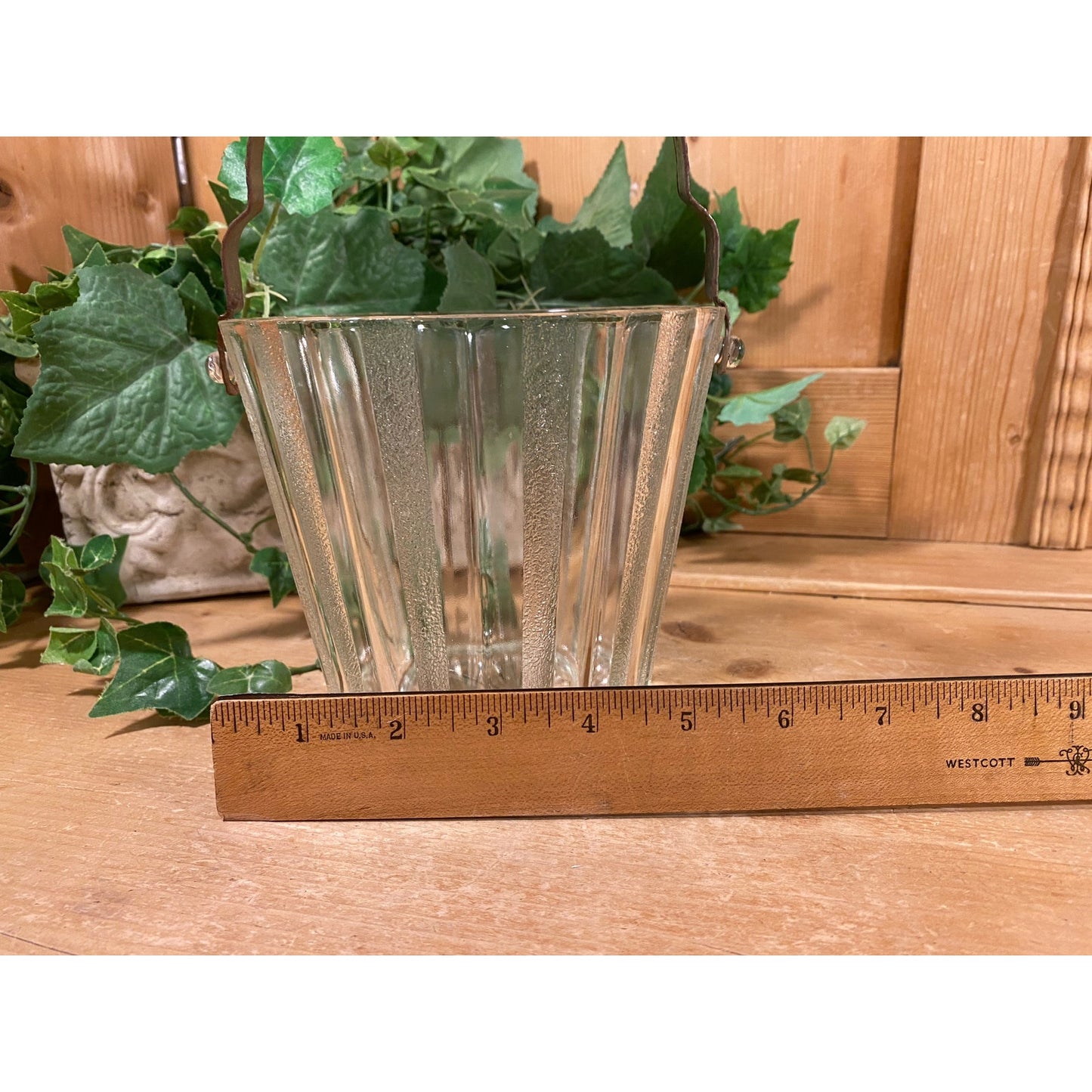 Vintage Round Textured Glass Ice Bucket with Metal Handle + Tongs | Wine Chiller | MCM | Champagne | Ice Bucket | 1970s | Midcentury Modern