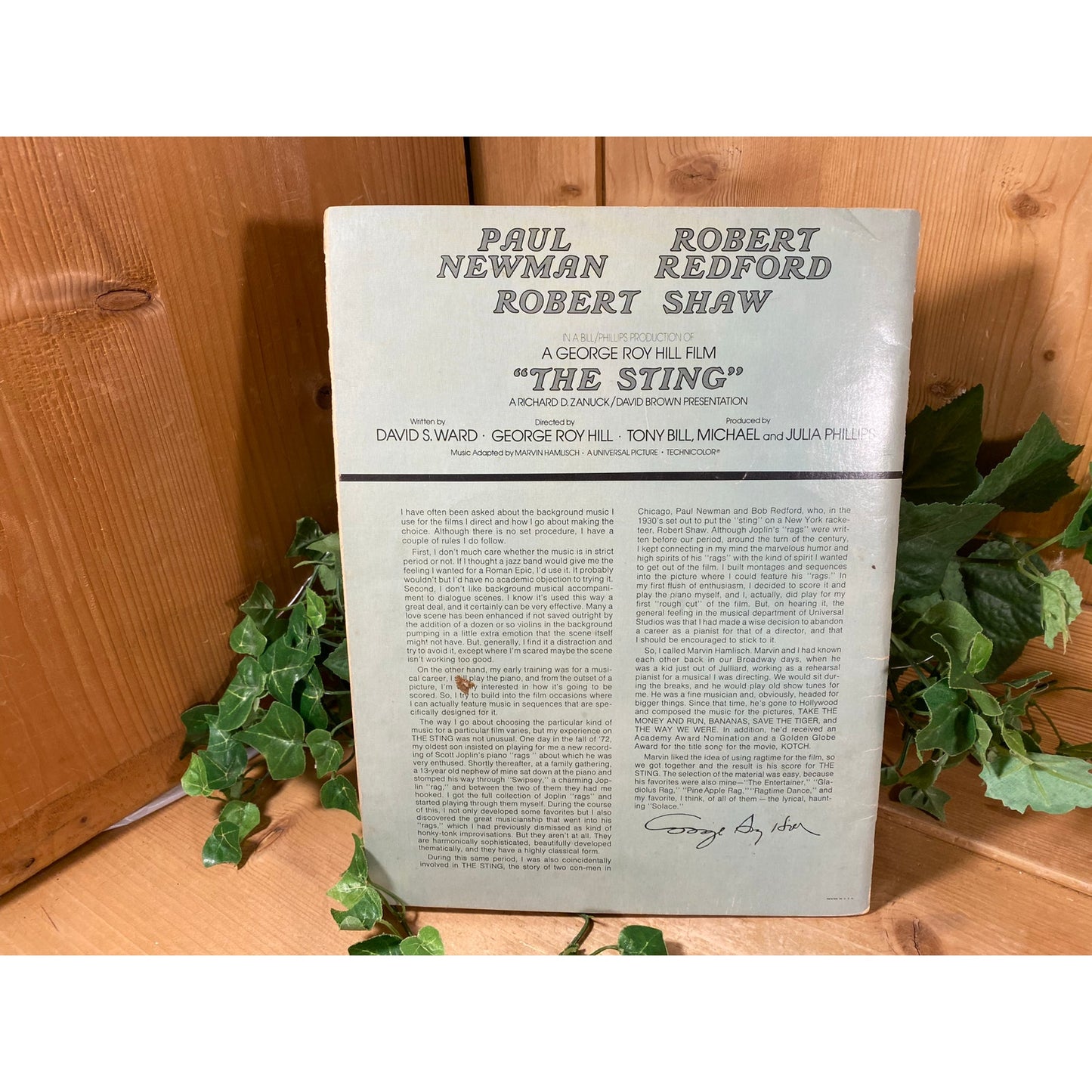 Vintage "The Sting" Movie Soundtrack Music Book | Scott Joplin | Ragtime Music | Classic Movie Memorabilia | Paul Newman, Robert Redford