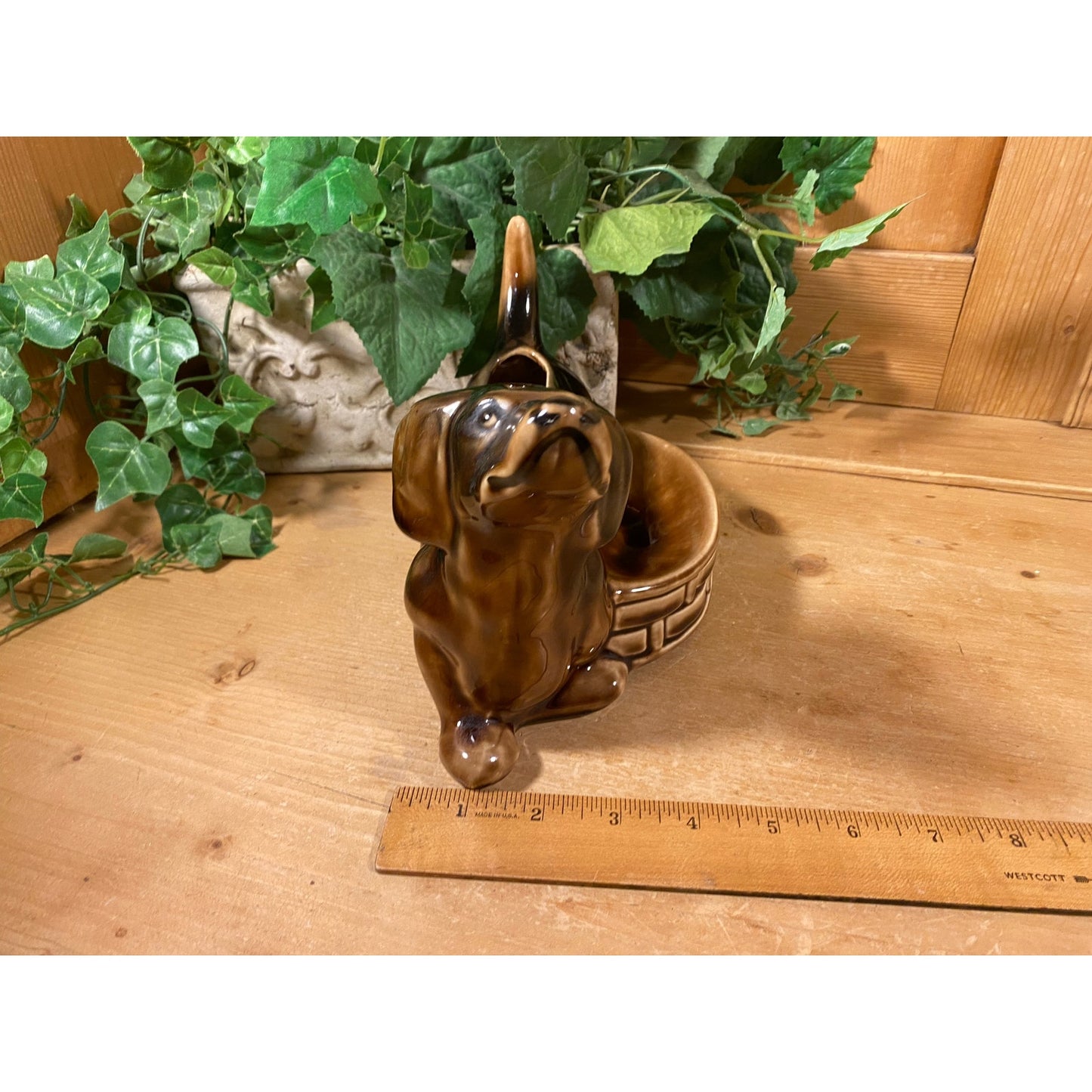 Vintage Brown Ceramic Dachshund Planter | Weiner Dog Planter | Midcentury Modern Table Decor | Vintage Brown Dog Planter | MCM Shelf Decor
