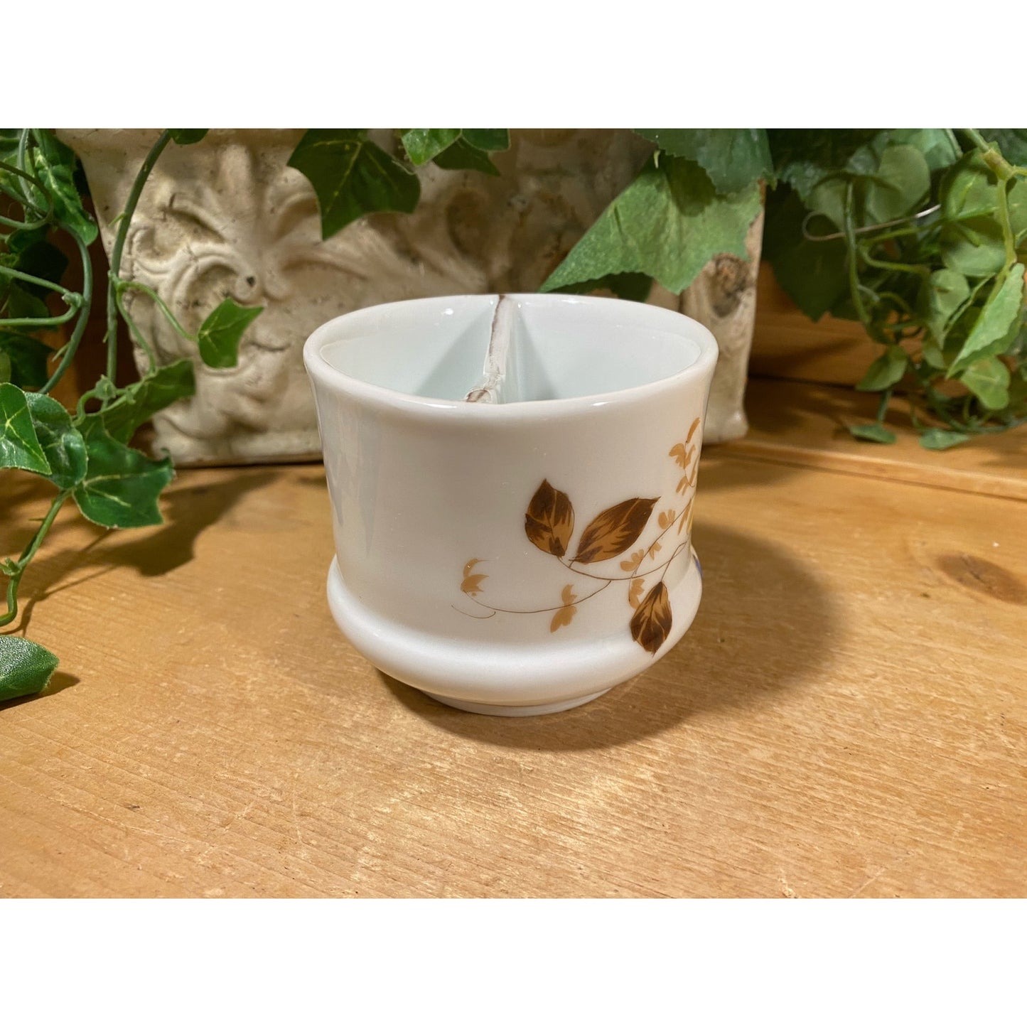 Vintage Floral Moustache Mug | White Mug with Yellow, Brown, and Blue Flowers | Shabby Chic Divided Mug | Victorian Mug | Flowered Mug