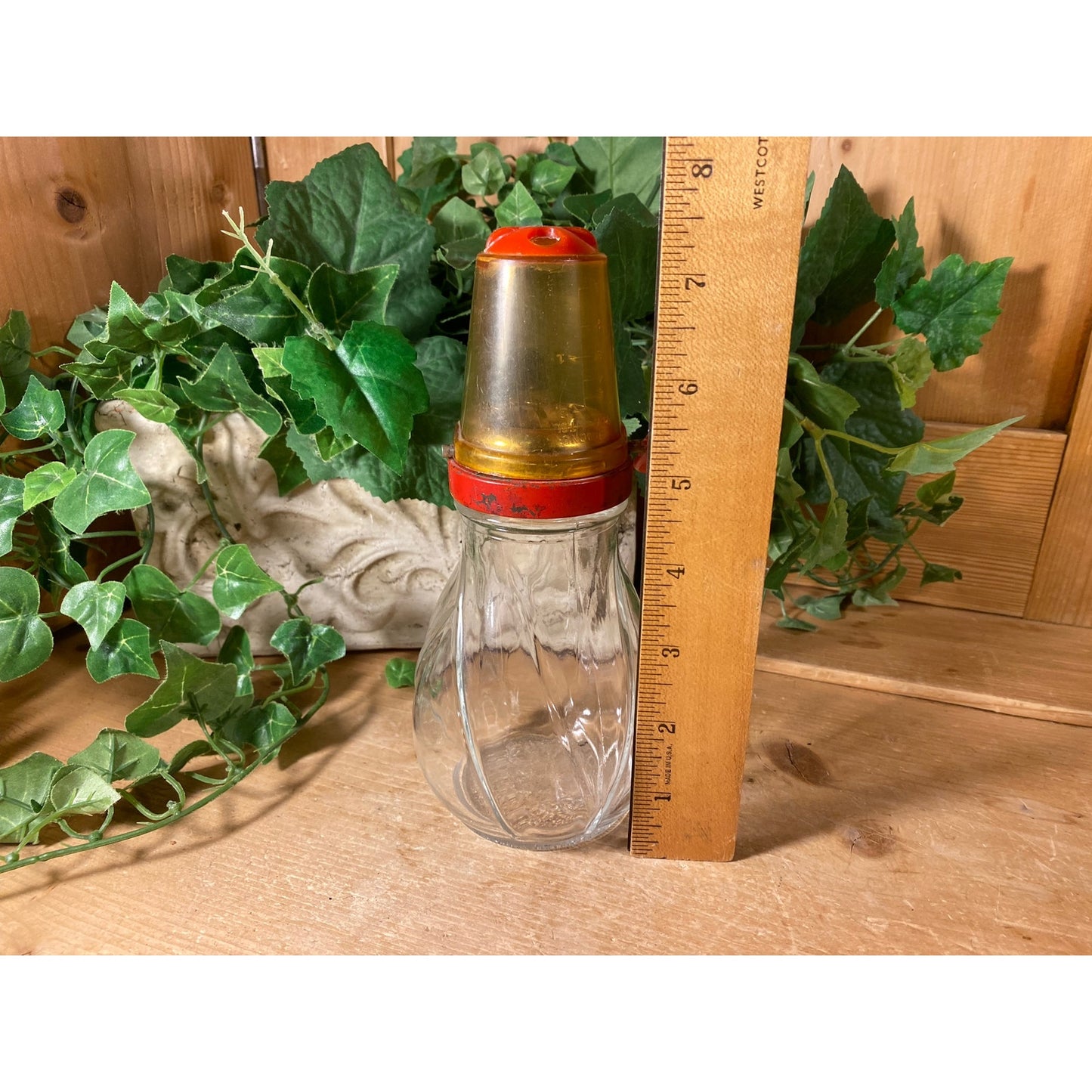 Vintage Glass and Metal Nut Chopper with Red Trim | Food Grinder/Chopper On Clear Glass Jar | Midcentury Modern Kitchen Decor | MCM Decor