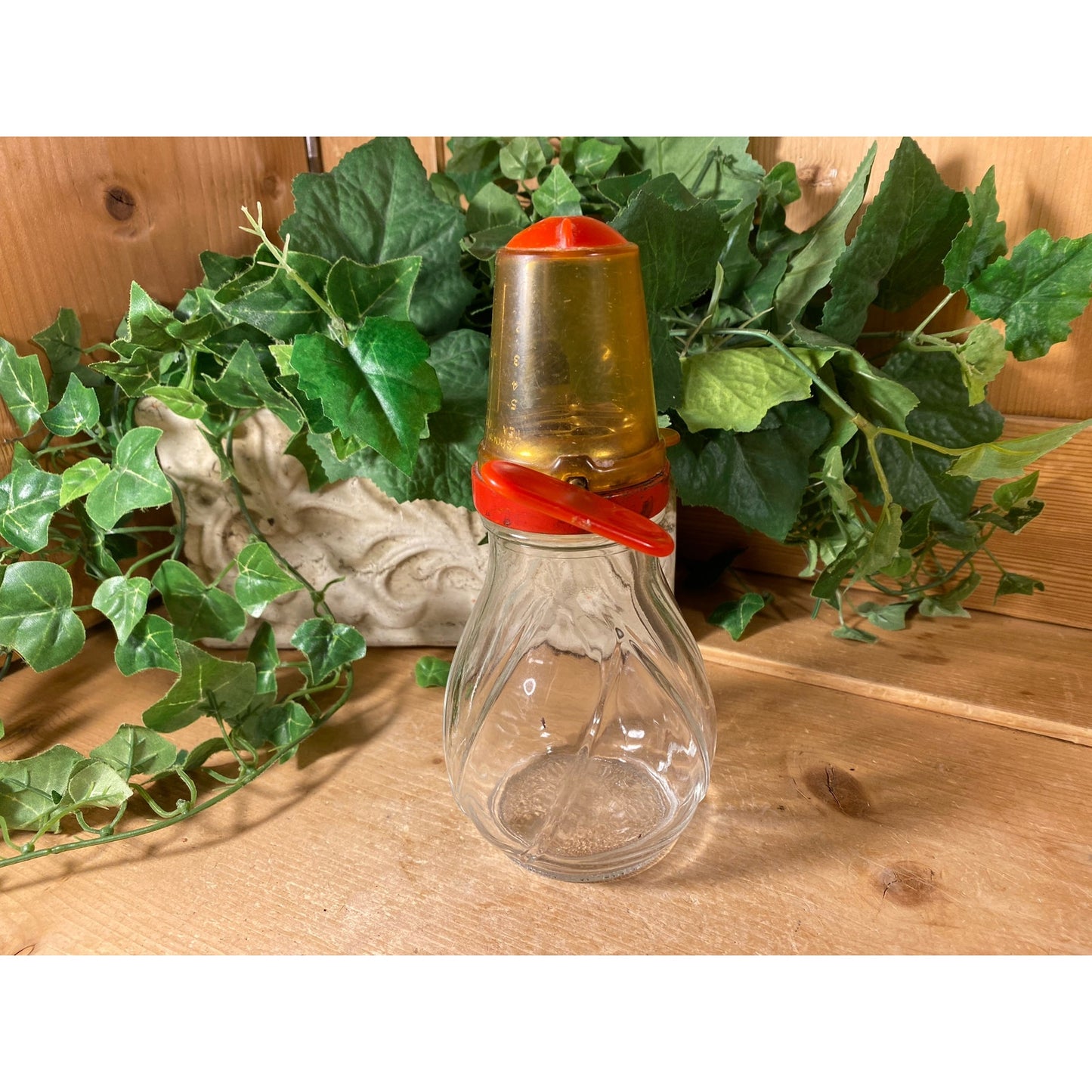 Vintage Glass and Metal Nut Chopper with Red Trim | Food Grinder/Chopper On Clear Glass Jar | Midcentury Modern Kitchen Decor | MCM Decor