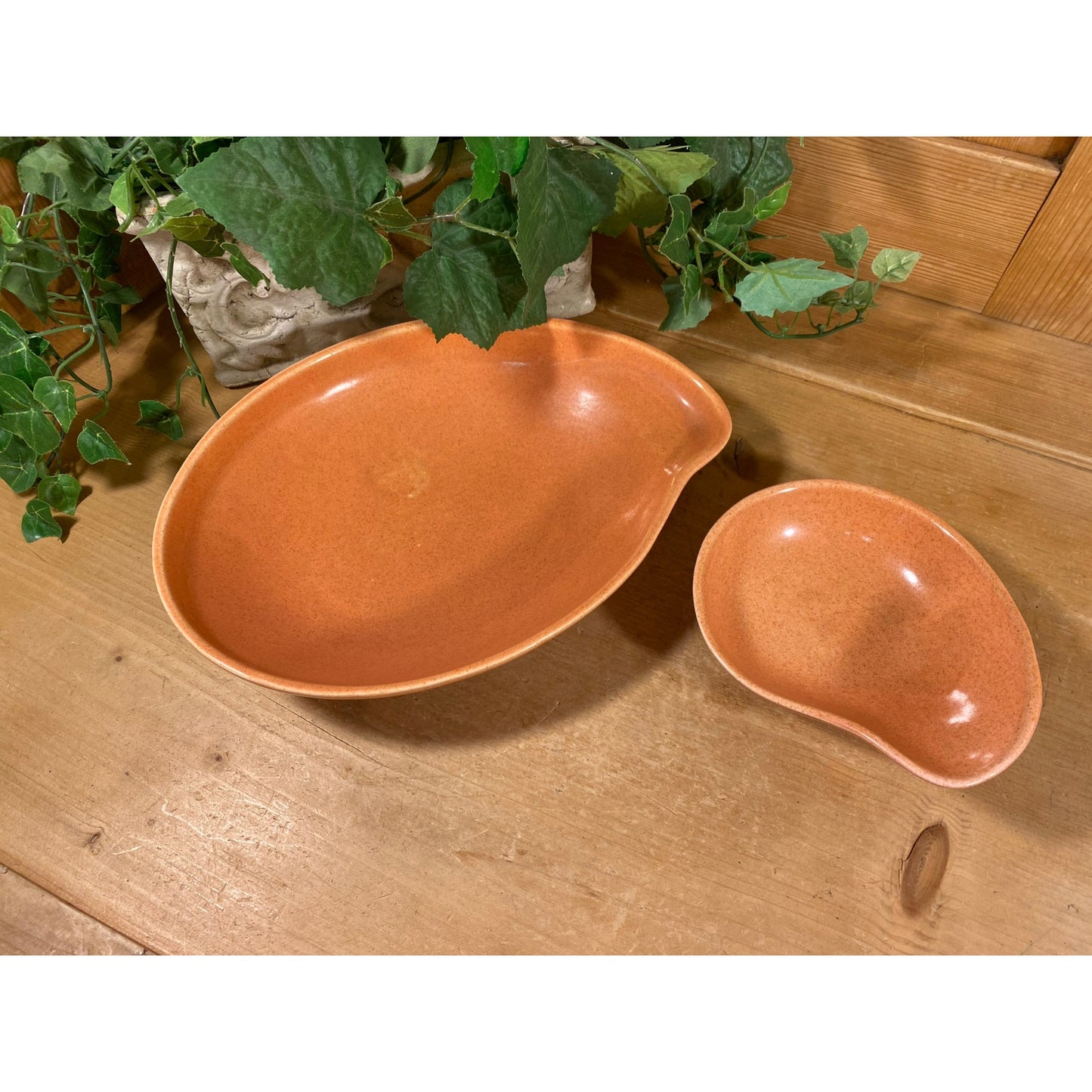 Vintage Red Wing Pottery Comma Bowls - Set of 2 | Eva Zeisel | Town & Country | Glazed Peach Ceramic Bowl Set | Midcentury Modern Kitchen