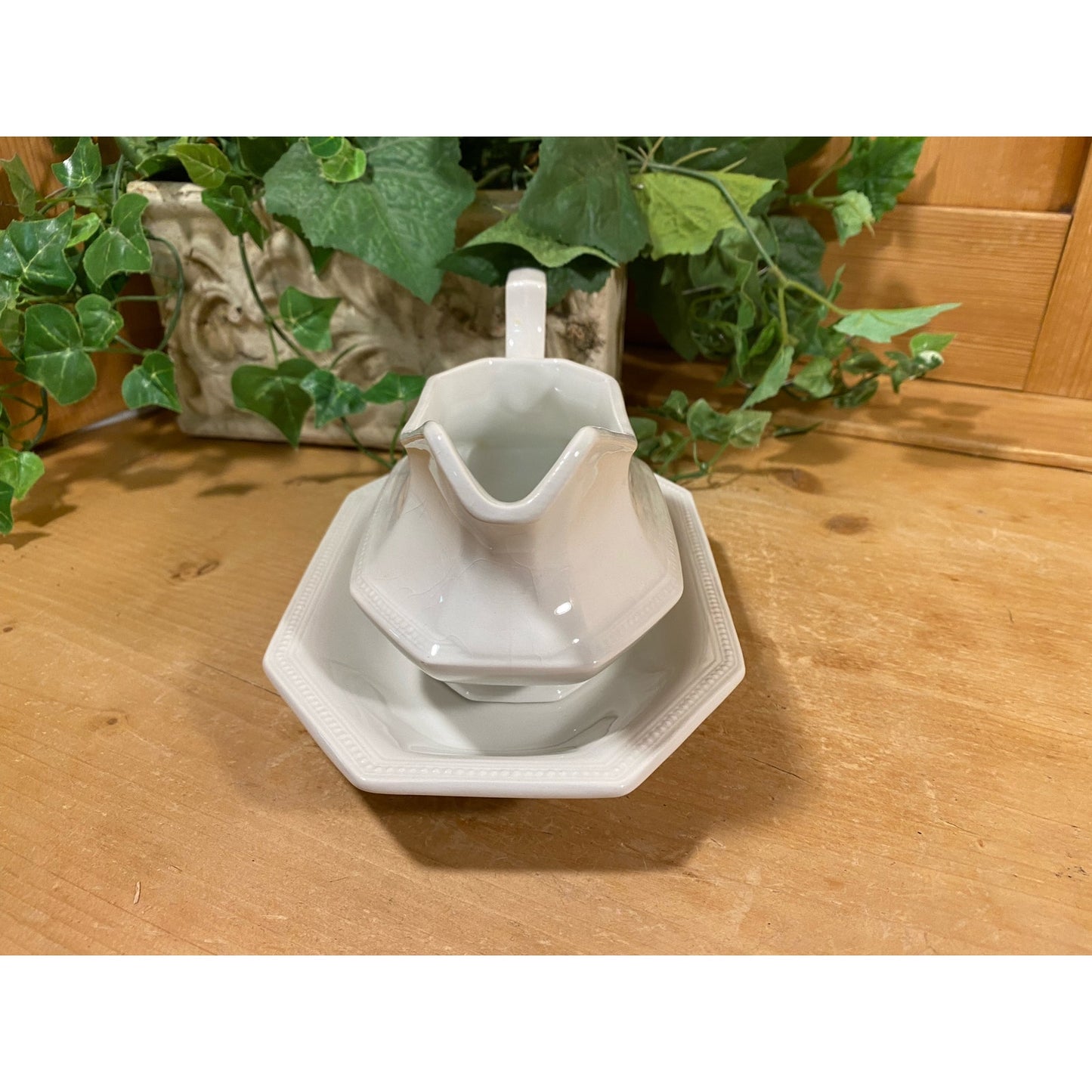 Vintage White Ironstone Gravy Boat + Plate | Johnson Bros. | Made In England | English Ironstone | Farmhouse Table Decor | Stoneware Dish
