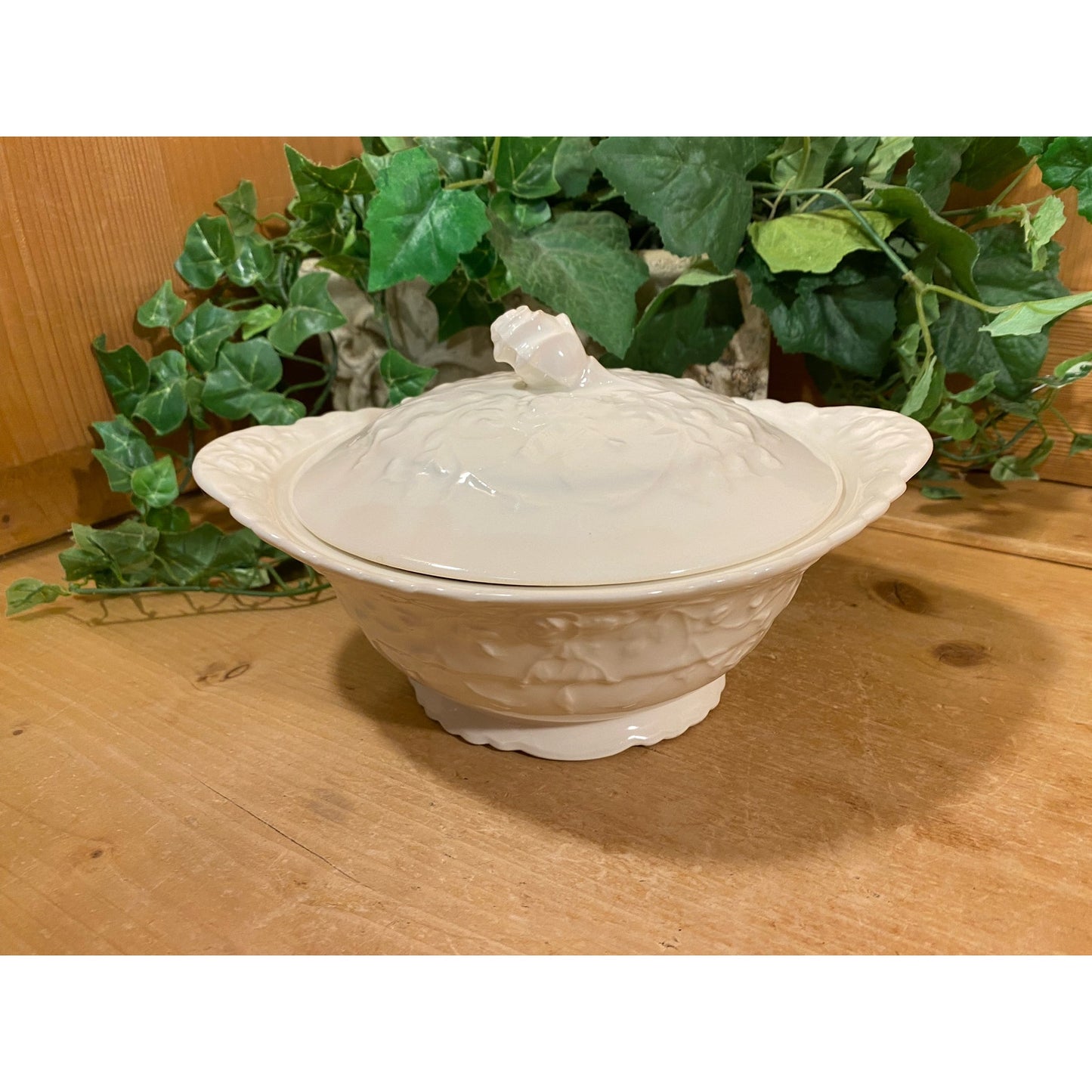 Vintage Steubenville Pottery Covered Dish | White Pottery Bowl with Roses | White Pottery Covered Bowl | Cottagecore Table Decor | Victorian