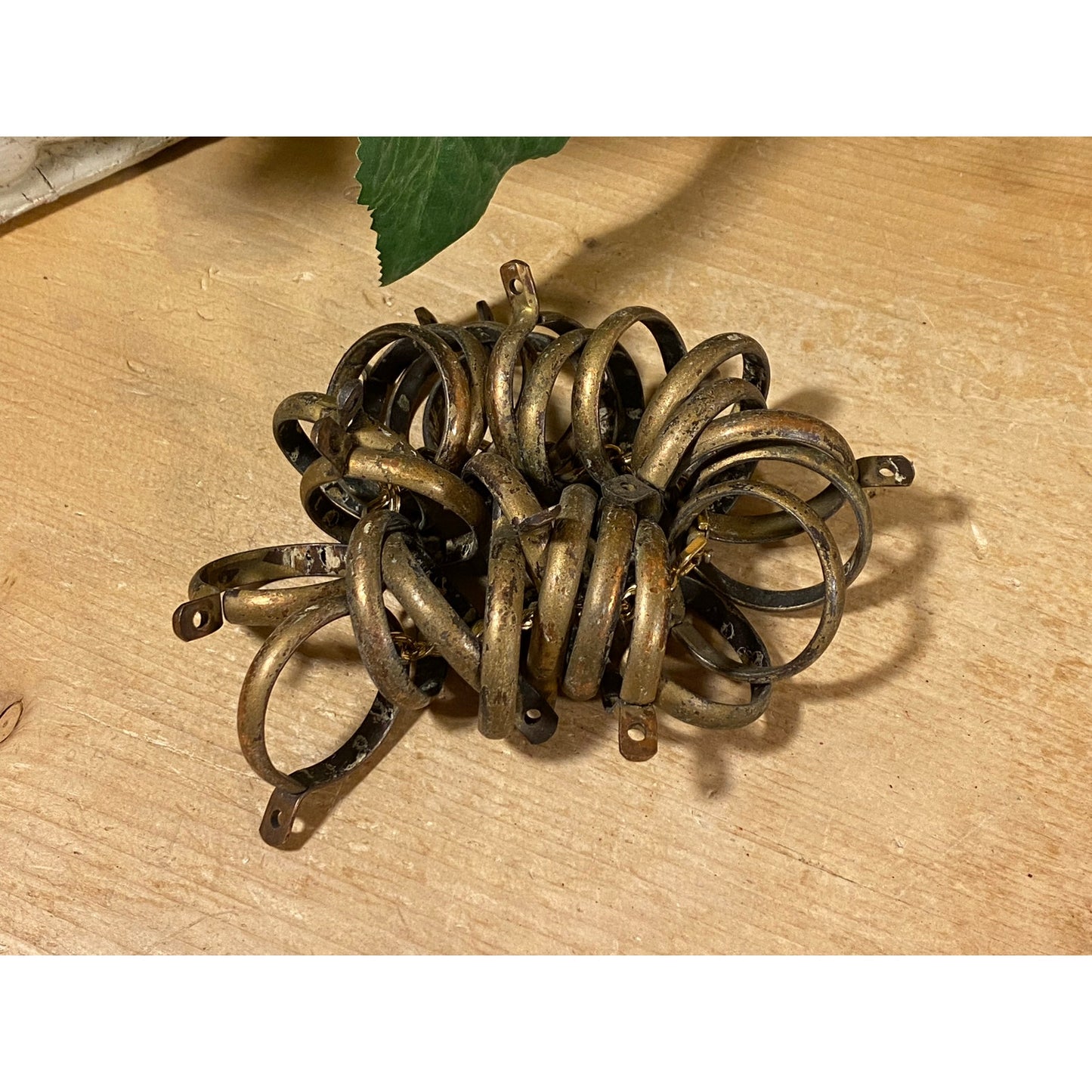 Vintage Brass Finish Cafe Curtain Rings with Patina | Round Drapery Clip Rings | Vintage Hardware for Curtains/Drapes | Rustic Farmhouse
