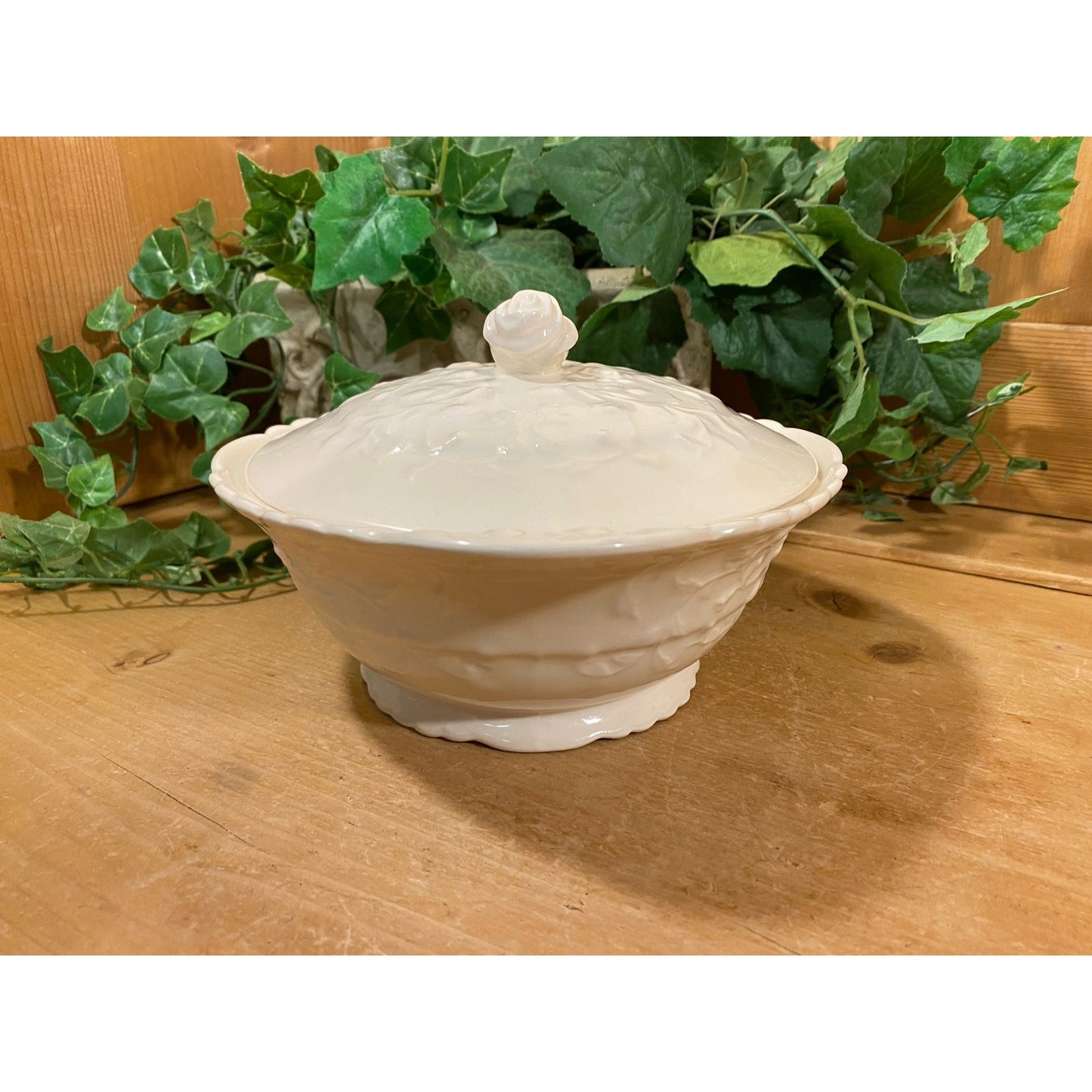 Vintage Steubenville Pottery Covered Dish | White Pottery Bowl with Roses | White Pottery Covered Bowl | Cottagecore Table Decor | Victorian