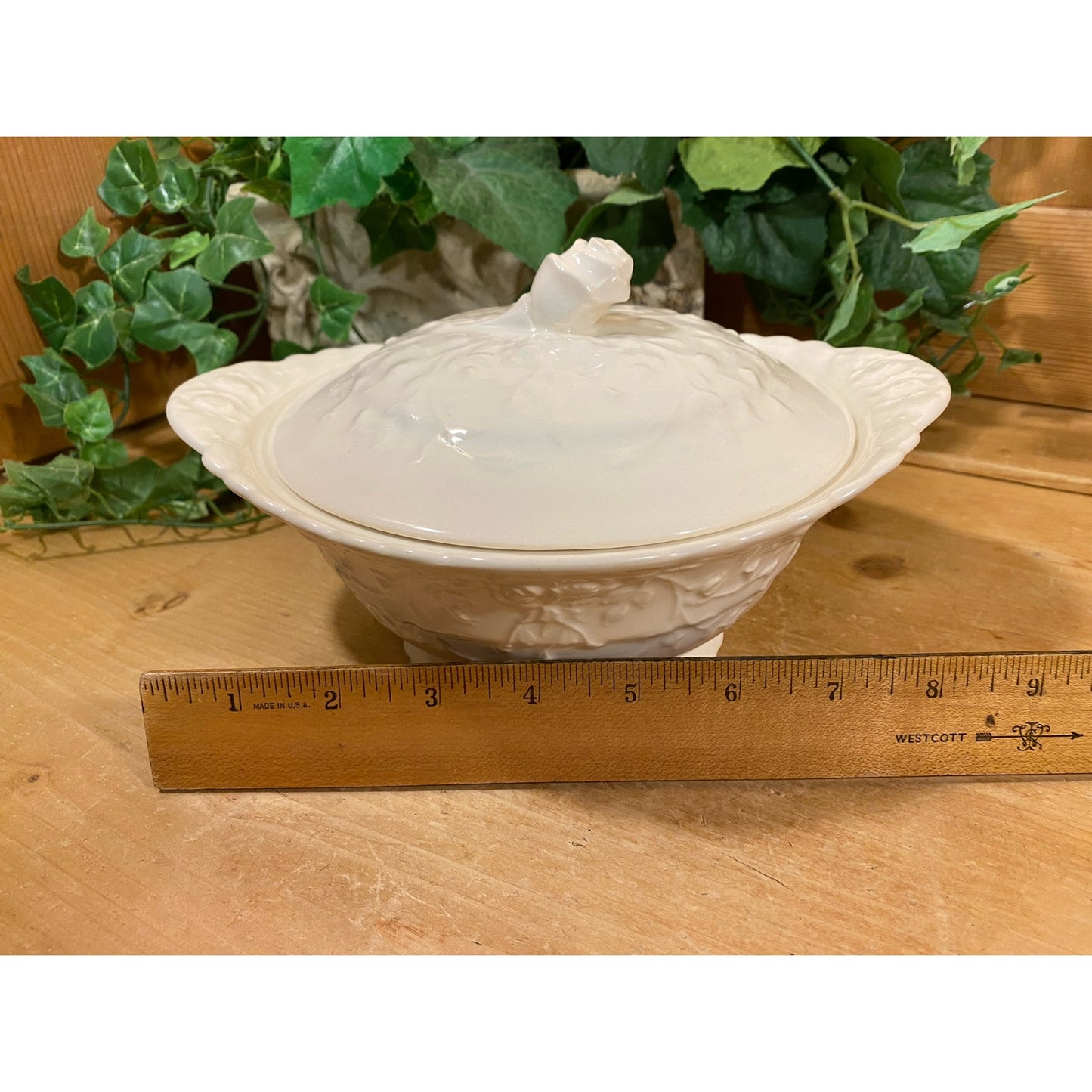 Vintage Steubenville Pottery Covered Dish | White Pottery Bowl with Roses | White Pottery Covered Bowl | Cottagecore Table Decor | Victorian