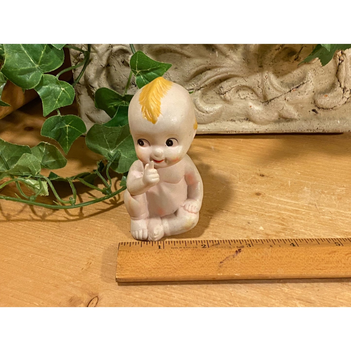 Vintage Ceramic Kewpie Doll with Blonde Hair | Lefton | Baby Doll Figurine | Midcentury Modern Shelf Decor | MCM | Collectible Kewpie Doll