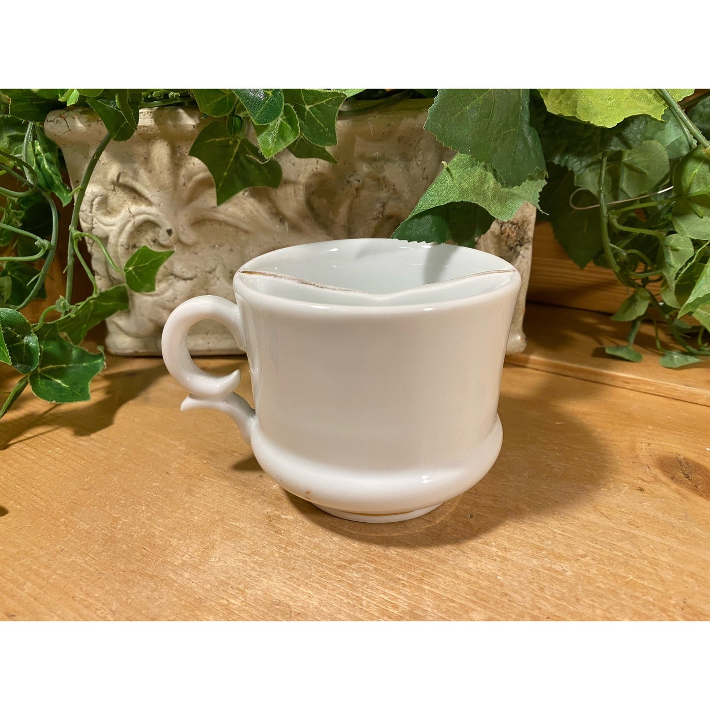 Vintage Floral Moustache Mug | White Mug with Yellow, Brown, and Blue Flowers | Shabby Chic Divided Mug | Victorian Mug | Flowered Mug