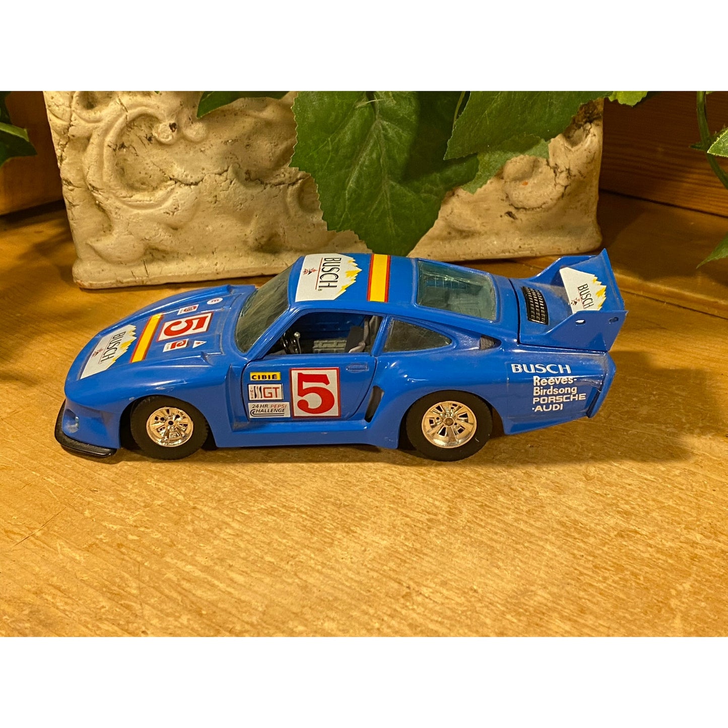 Vintage Die-Cast Model Blue Porsche 935 Turbo Race Car #5 | Burago | Busch | Pepsi Challenge | 1:24 Scale Model Car | Miniature Car
