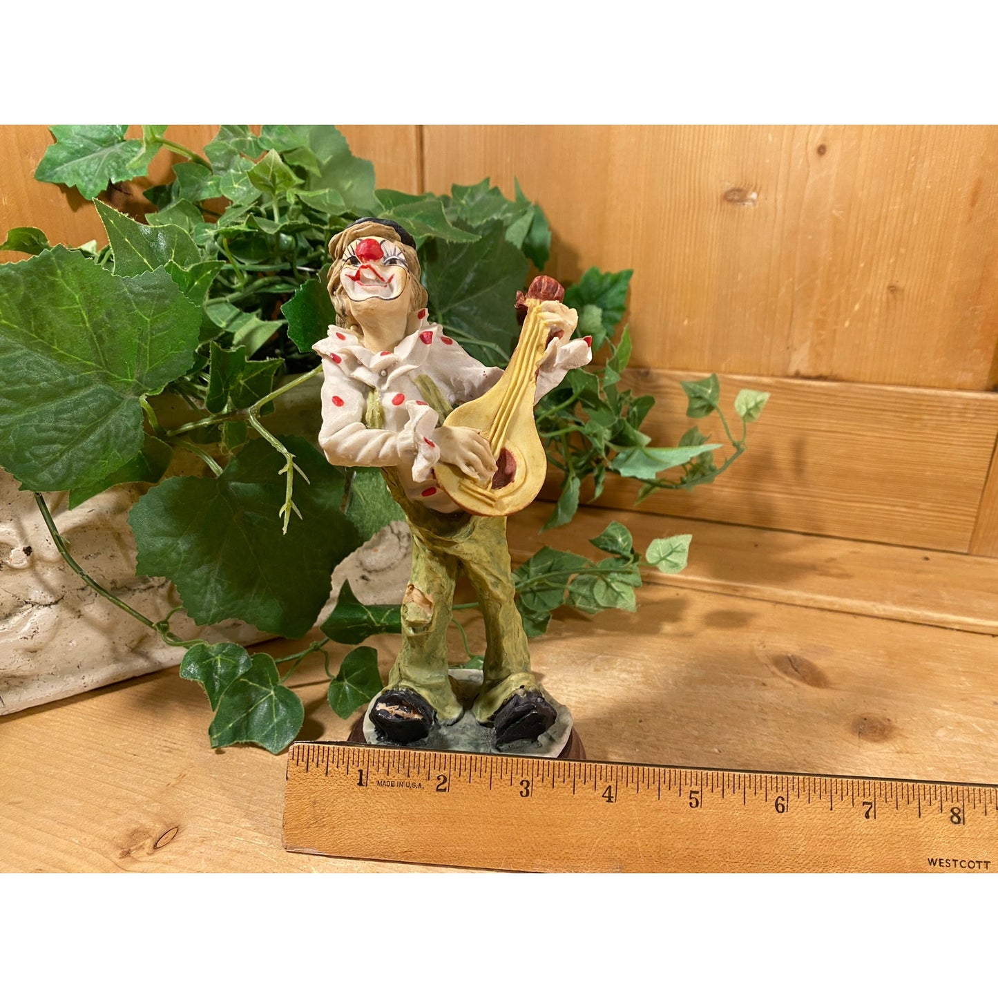 Vintage Ceramic Pucci Clown Figurine | Arnart | 1984 | Hobo Clown Playing A Mandolin | Midcentury Modern Shelf Decor | Circus Collectible