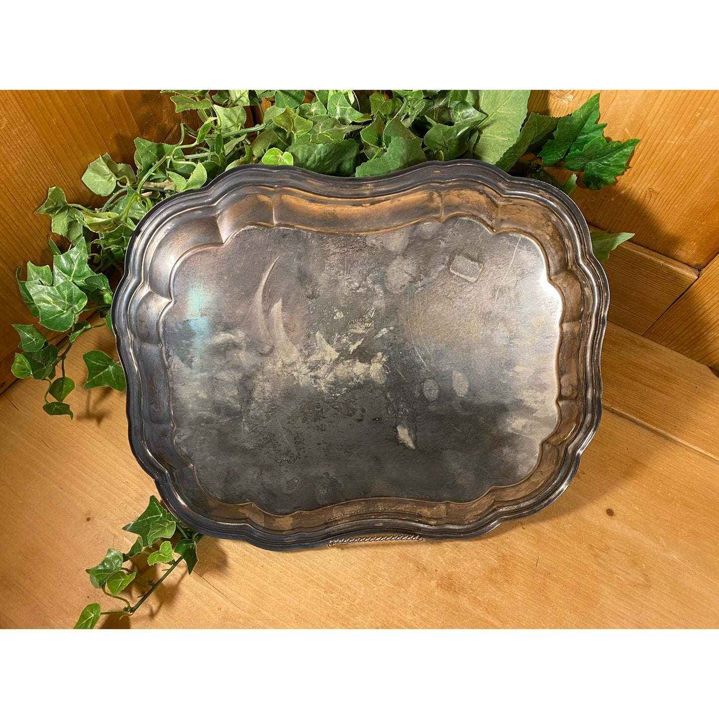 Vintage Scalloped Silverplate Serving Tray with Embossed Eagle Crest | Victorian Decor | Metal Serving Tray | Shabby Chic Kitchen Decor