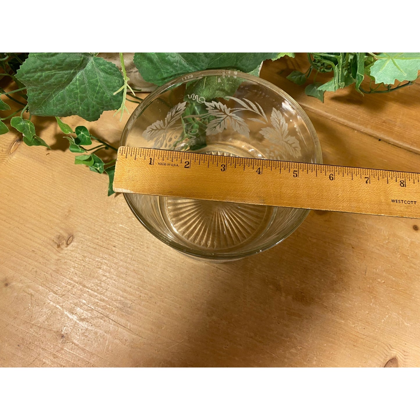 Vintage Clear Floral Glass Ice Bucket | Libbey | Etched, Frosted Glass Leaves and Gold Trim | Midcentury Modern Barware | Glass Wine Chiller