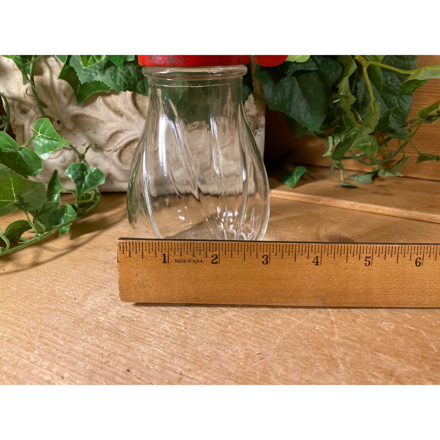 Vintage Glass and Metal Nut Chopper with Red Trim | Food Grinder/Chopper On Clear Glass Jar | Midcentury Modern Kitchen Decor | MCM Decor