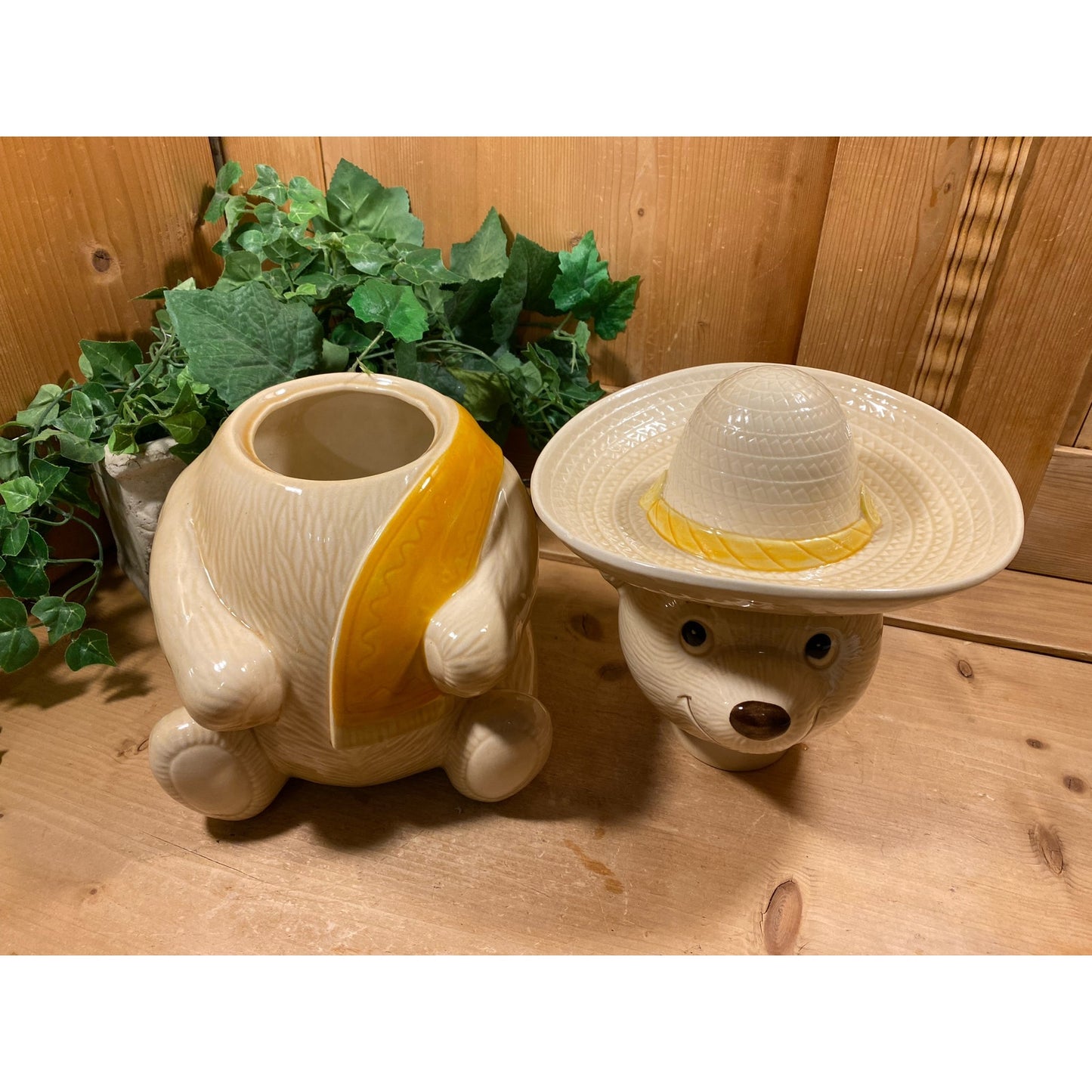 Vintage Poncho the Teddy Bear Cookie Jar | Metlox | Teddy Bear In Sombrero | Poppy Trail | Ceramic Cookie Jar | Cottagecore Kitchen Decor